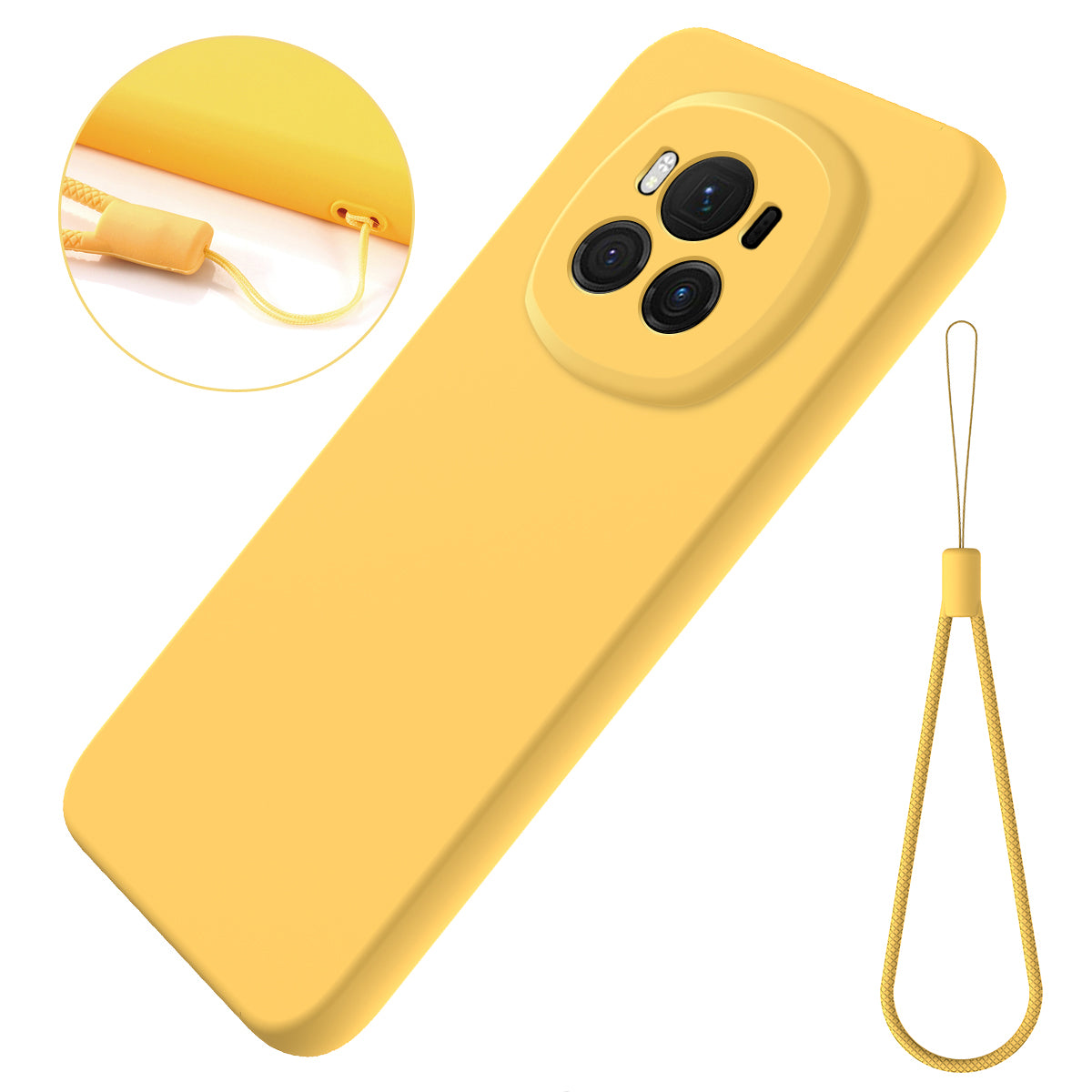For Honor Magic6 5G Cell Phone Case Solid Color Liquid Silicone Anti-scratch Cover with Strap