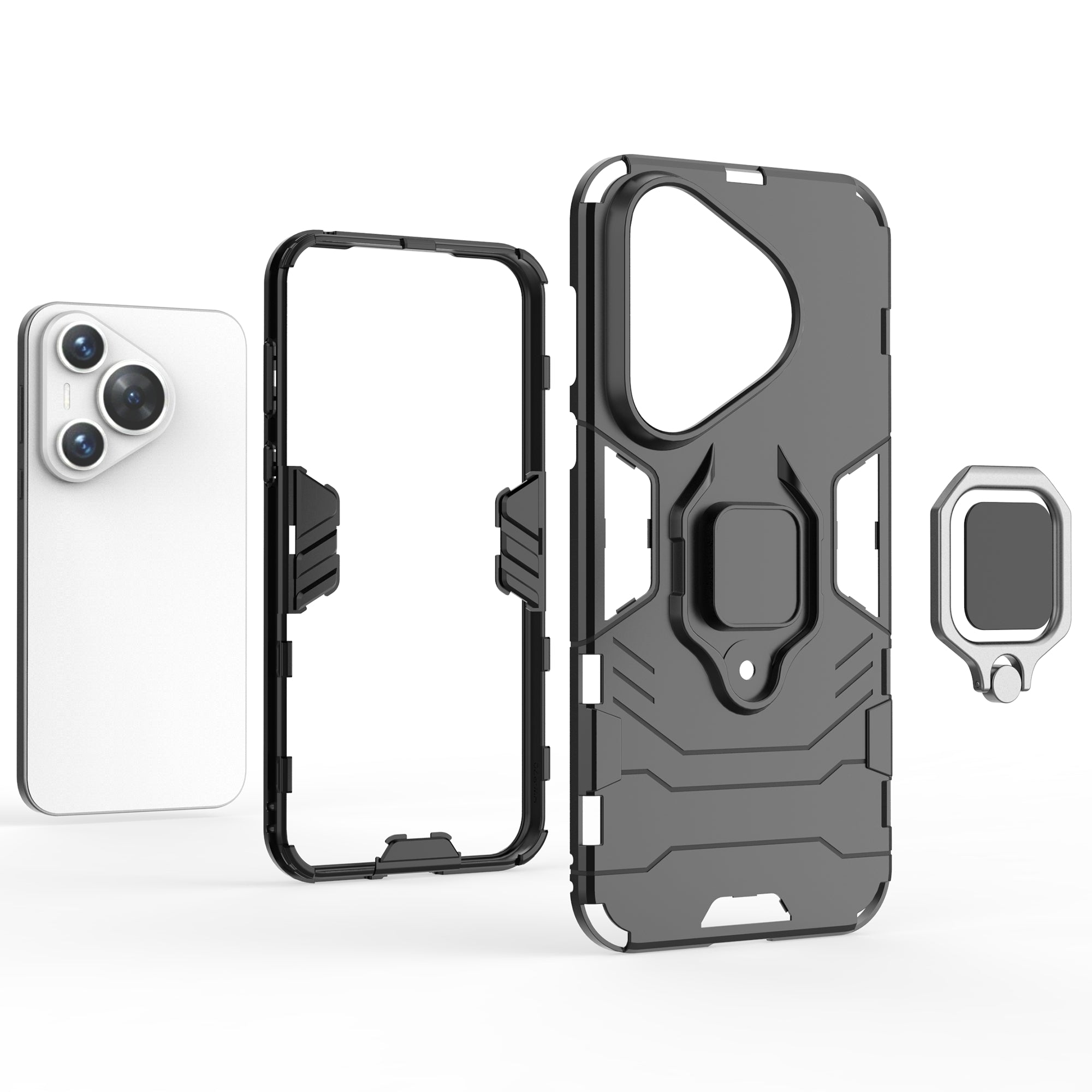 For Huawei Pura 70 Case Slim-Fit PC+TPU Ring Holder Kickstand Protective Cover