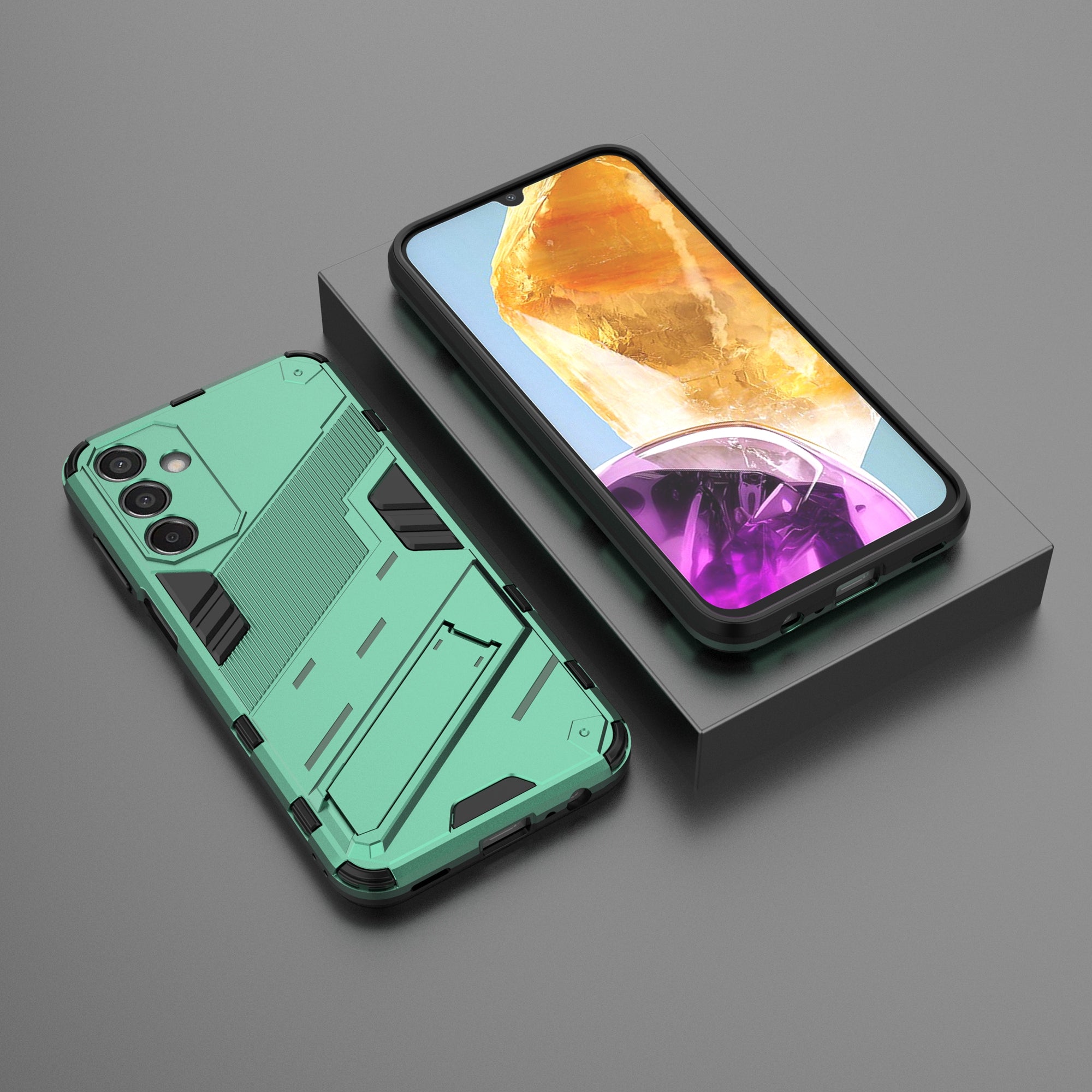 For Samsung Galaxy M15 5G Case PC+TPU Drop-proof Phone Cover with Folding Kickstand