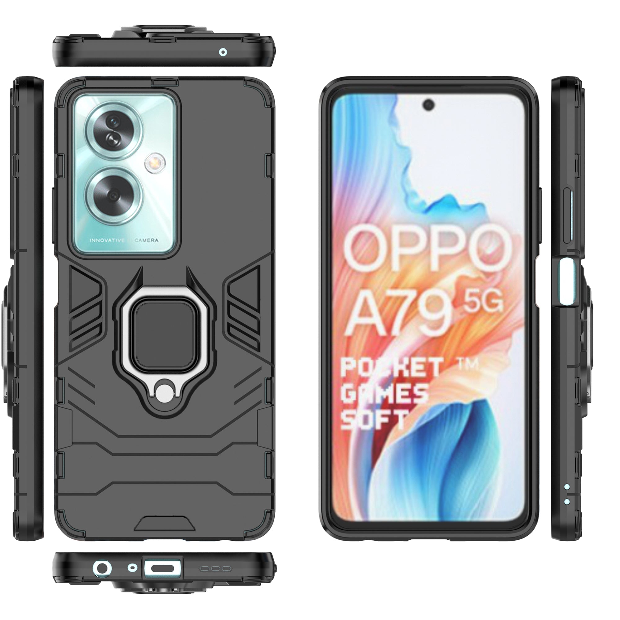 For Oppo A79 5G / A2 5G Cell Phone Case PC+TPU Drop-resistant Kickstand Shell