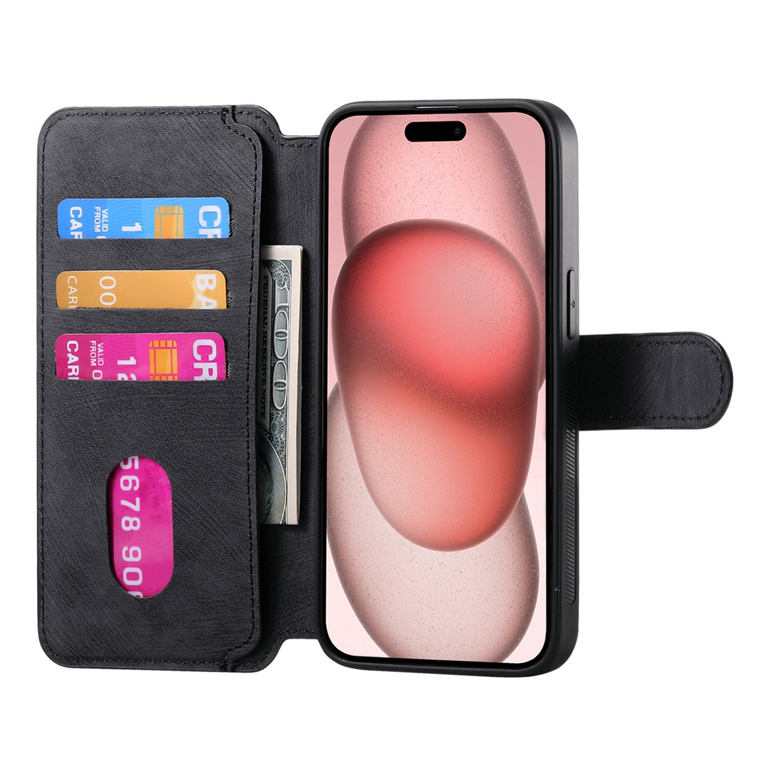 CASENEO MW-03 For iPhone 15 Case Detachable PU Leather Coated TPU Stand Wallet Phone Cover
