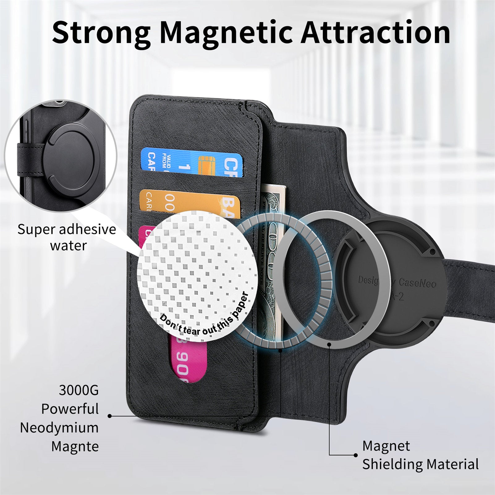 CASENEO MW-03 For iPhone 15 Case Detachable PU Leather Coated TPU Stand Wallet Phone Cover