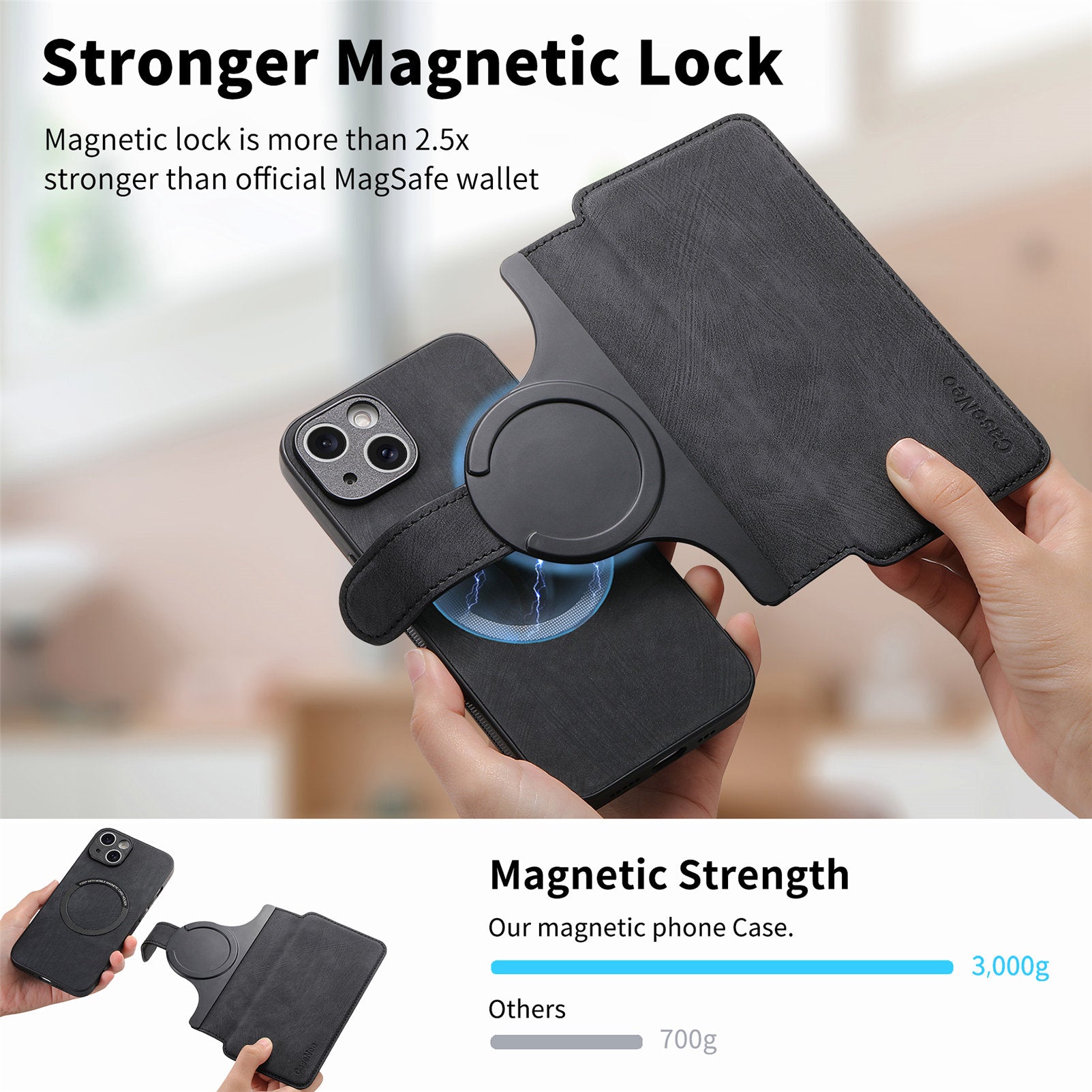 CASENEO MW-03 For iPhone 15 Case Detachable PU Leather Coated TPU Stand Wallet Phone Cover