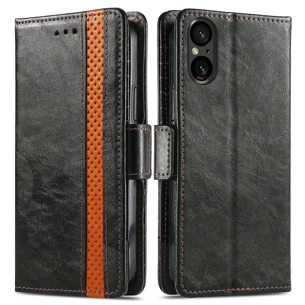 CASENEO 002 Series For Sony Xperia 5 V Leather Case Wallet Design Splicing Smart Phone Cover