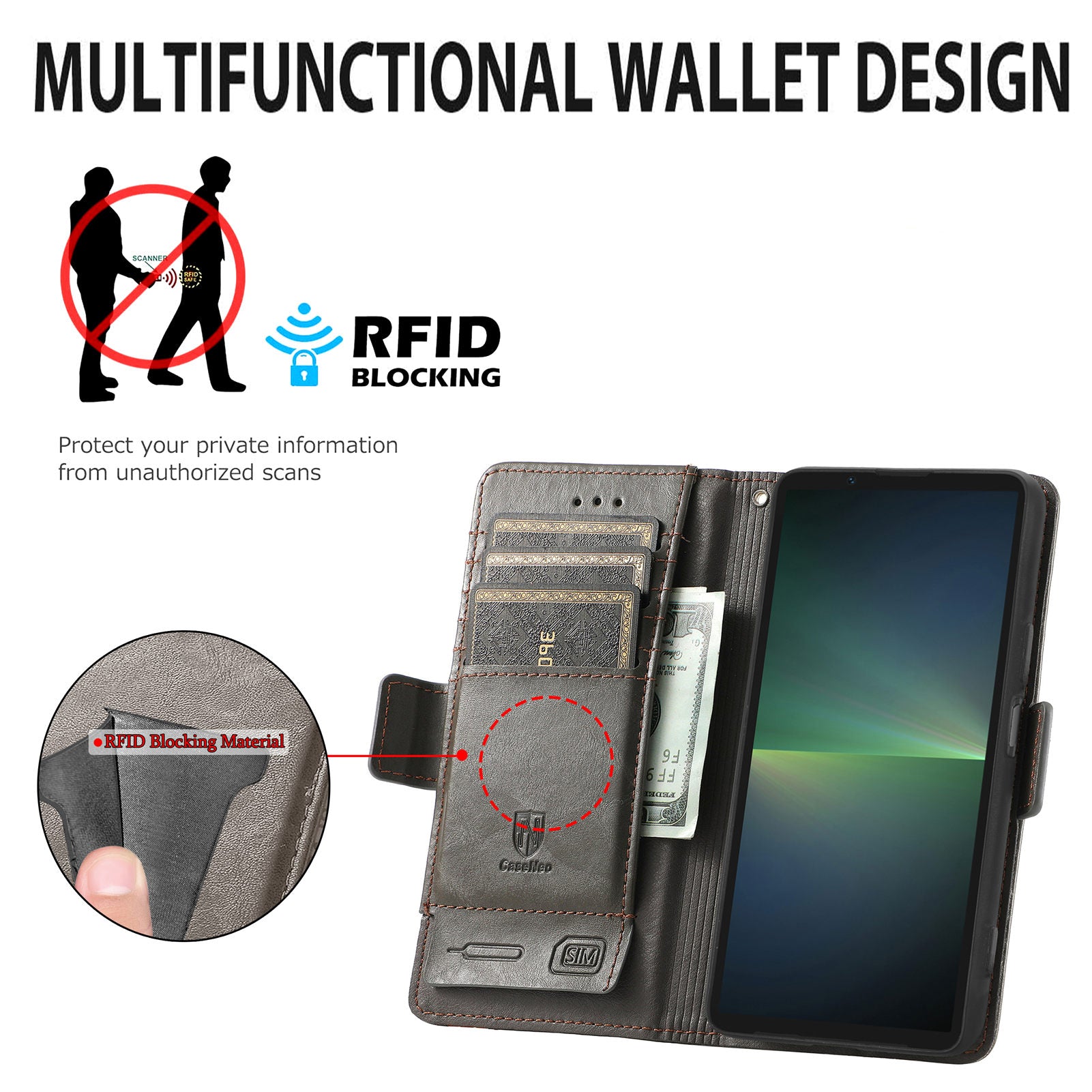 CASENEO 002 Series For Sony Xperia 5 V Leather Case Wallet Design Splicing Smart Phone Cover