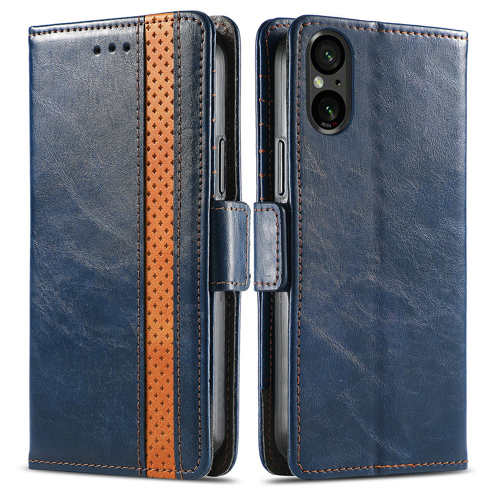 CASENEO 002 Series For Sony Xperia 5 V Leather Case Wallet Design Splicing Smart Phone Cover