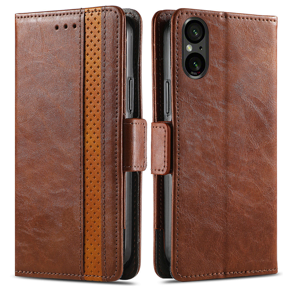 CASENEO 002 Series For Sony Xperia 5 V Leather Case Wallet Design Splicing Smart Phone Cover