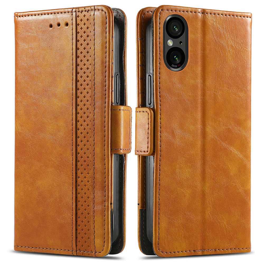 CASENEO 002 Series For Sony Xperia 5 V Leather Case Wallet Design Splicing Smart Phone Cover