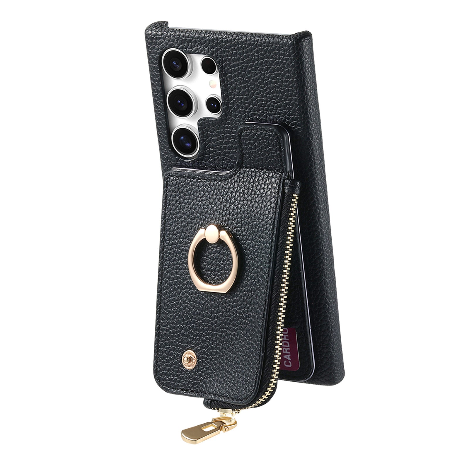 Y3 for Samsung Galaxy S24 Ultra Case Zipper Leather Phone Cover RFID Blocking Ring Kickstand