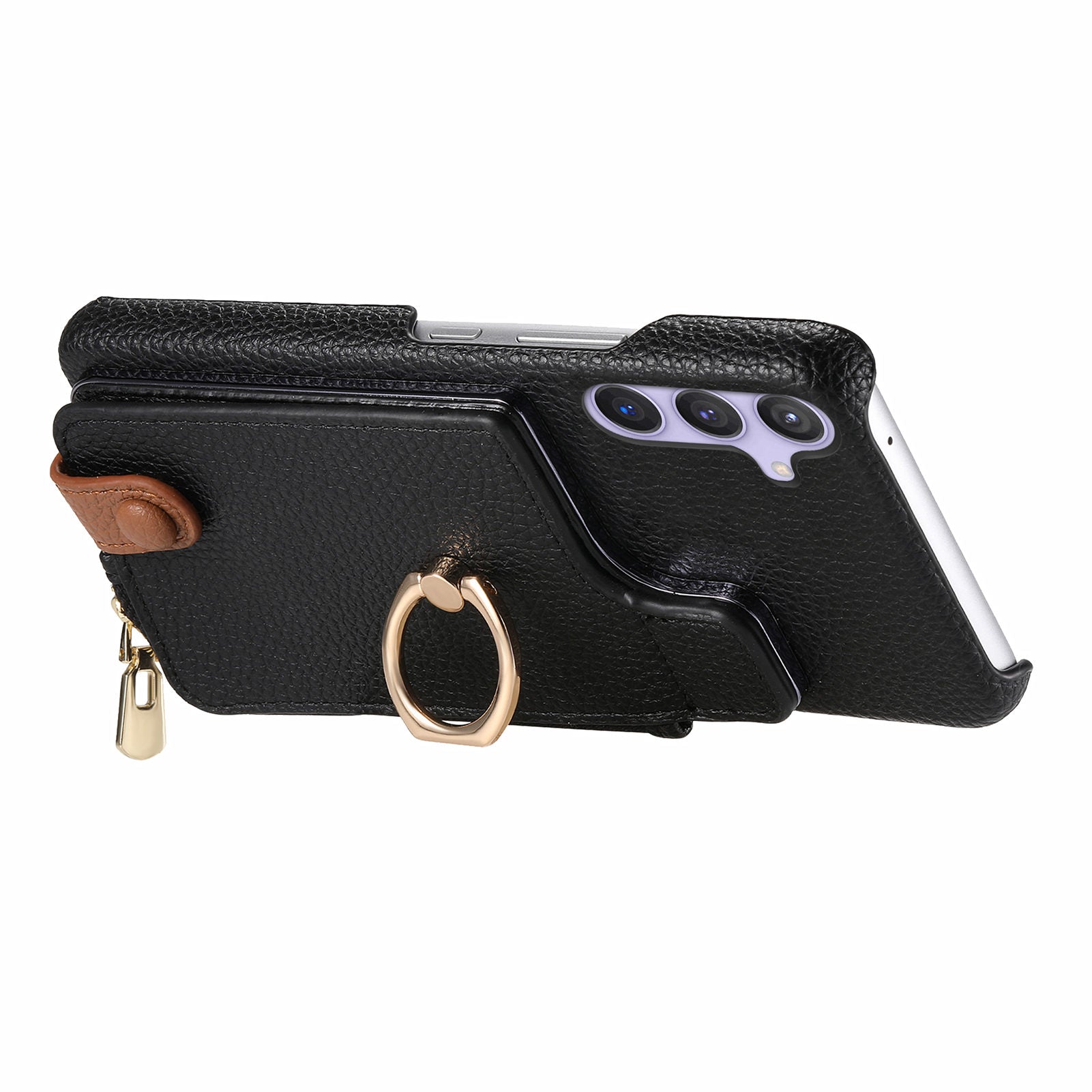 Y3 for Samsung Galaxy S24+ Anti-fall Case Zipper Leather Phone Cover RFID Blocking Ring Kickstand