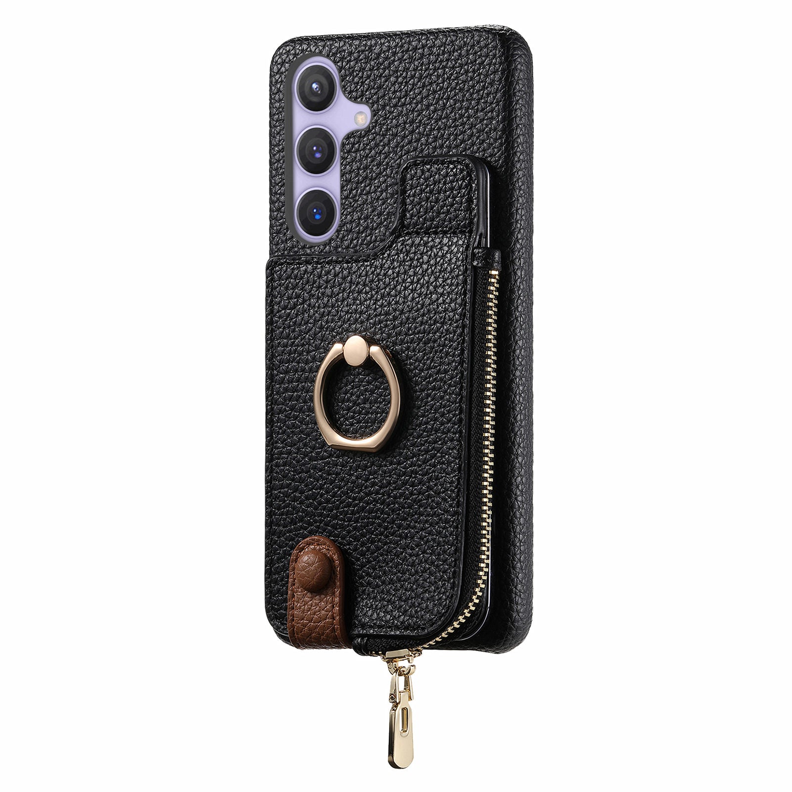 Y3 for Samsung Galaxy S24 RFID Blocking Case Ring Kickstand Zipper Leather Phone Cover
