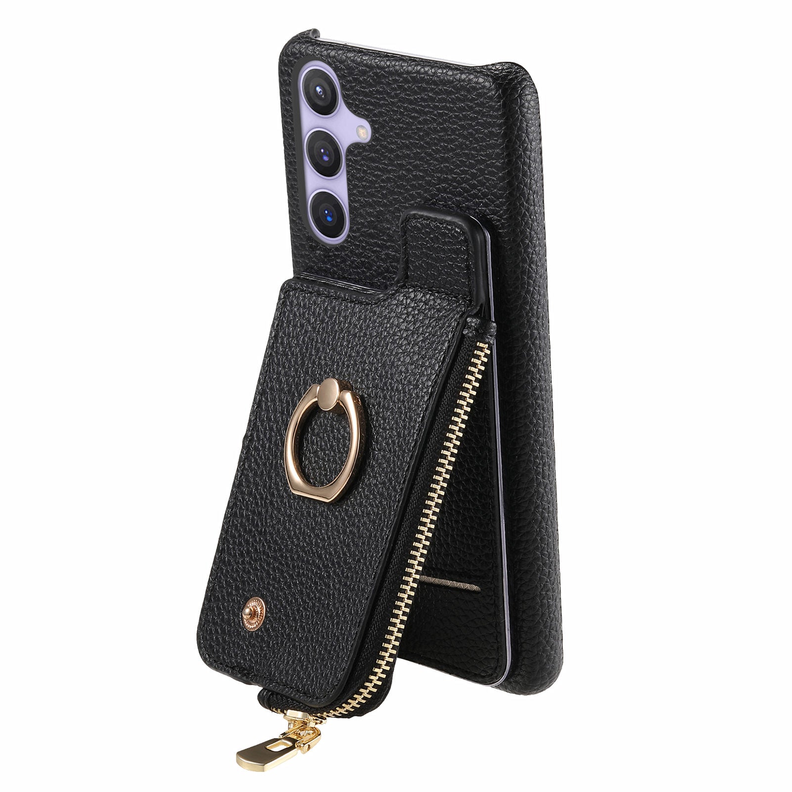 Y3 for Samsung Galaxy S24 RFID Blocking Case Ring Kickstand Zipper Leather Phone Cover