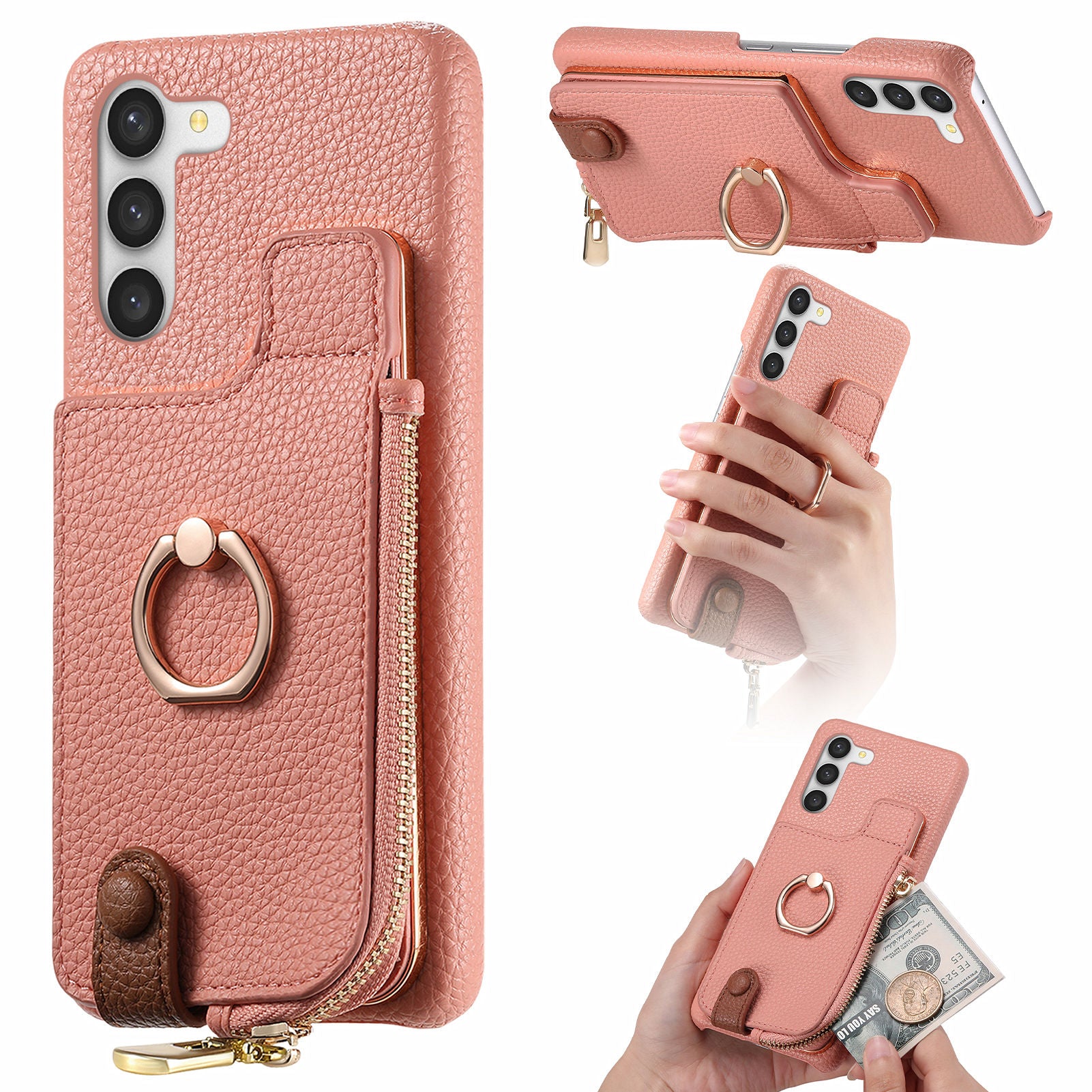Y3 For Samsung Galaxy S23 Case Zipper RFID Blocking Ring Kickstand Phone Back Cover