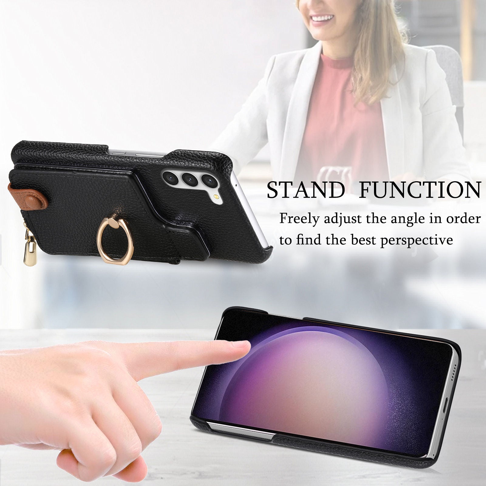 Y3 for Samsung Galaxy S23+ Leather Case Zipper RFID Blocking Phone Cover
