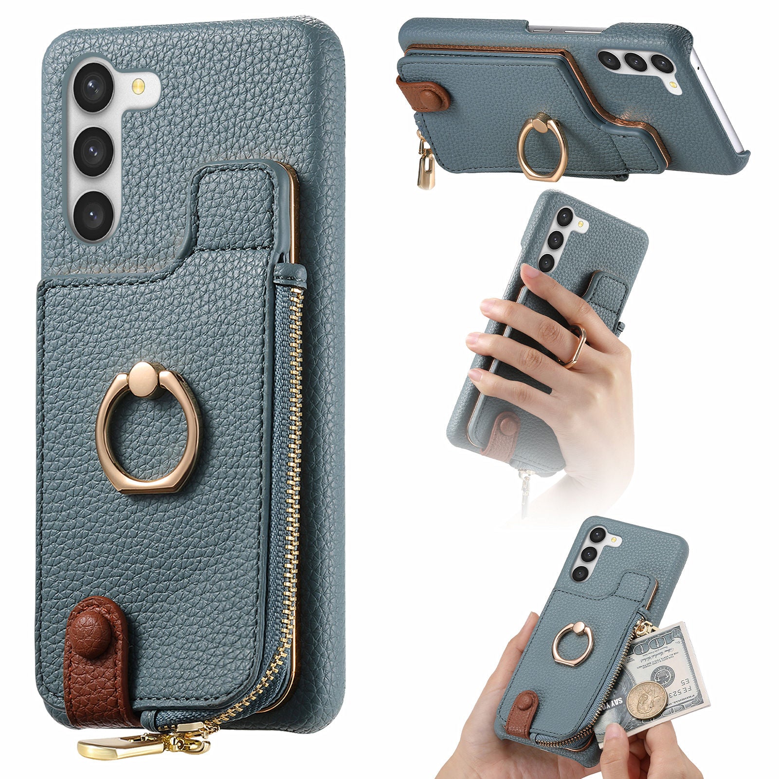 Y3 for Samsung Galaxy S23+ Leather Case Zipper RFID Blocking Phone Cover