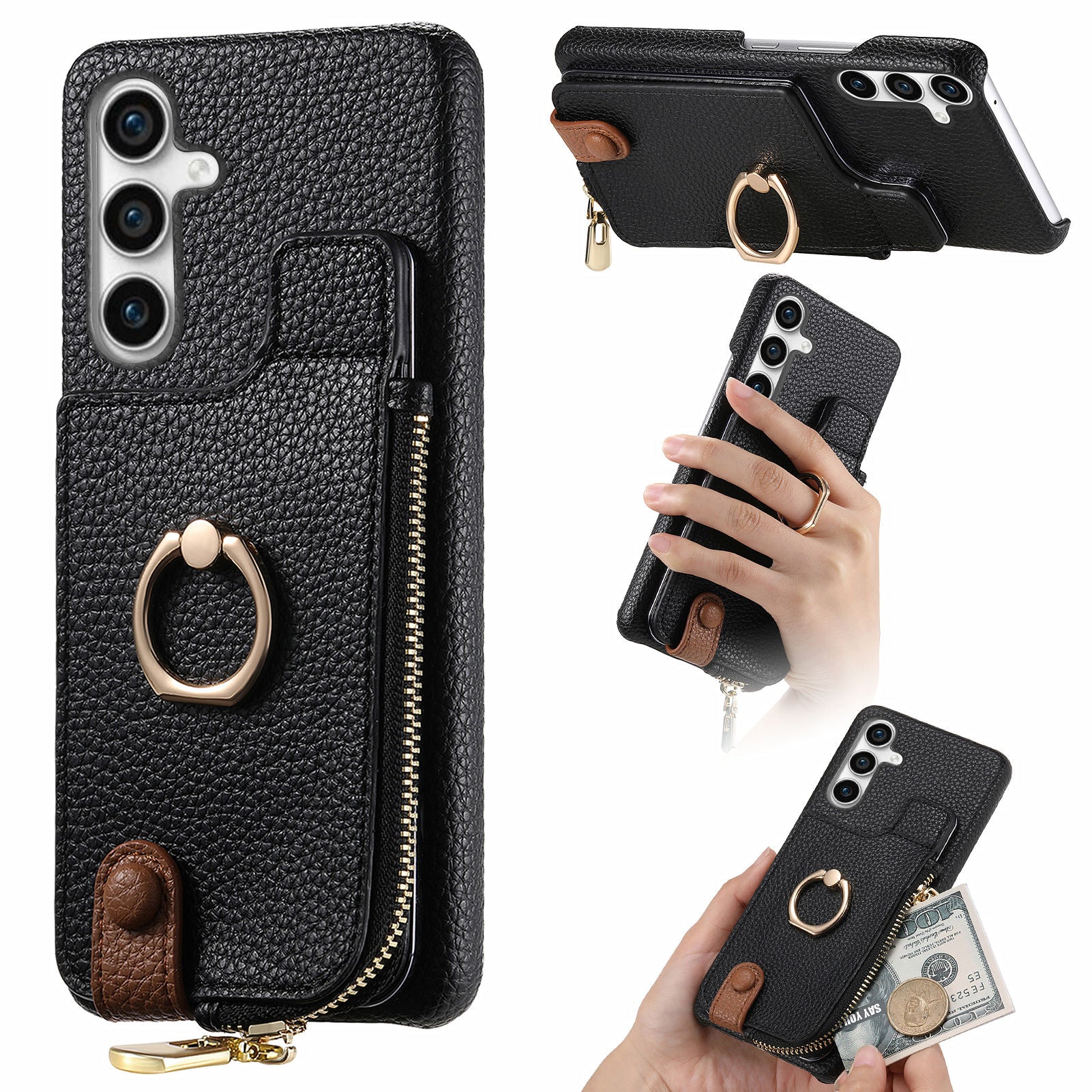 Y3 for Samsung Galaxy S23 FE Case Zipper Wallet Ring Kickstand Back Shell