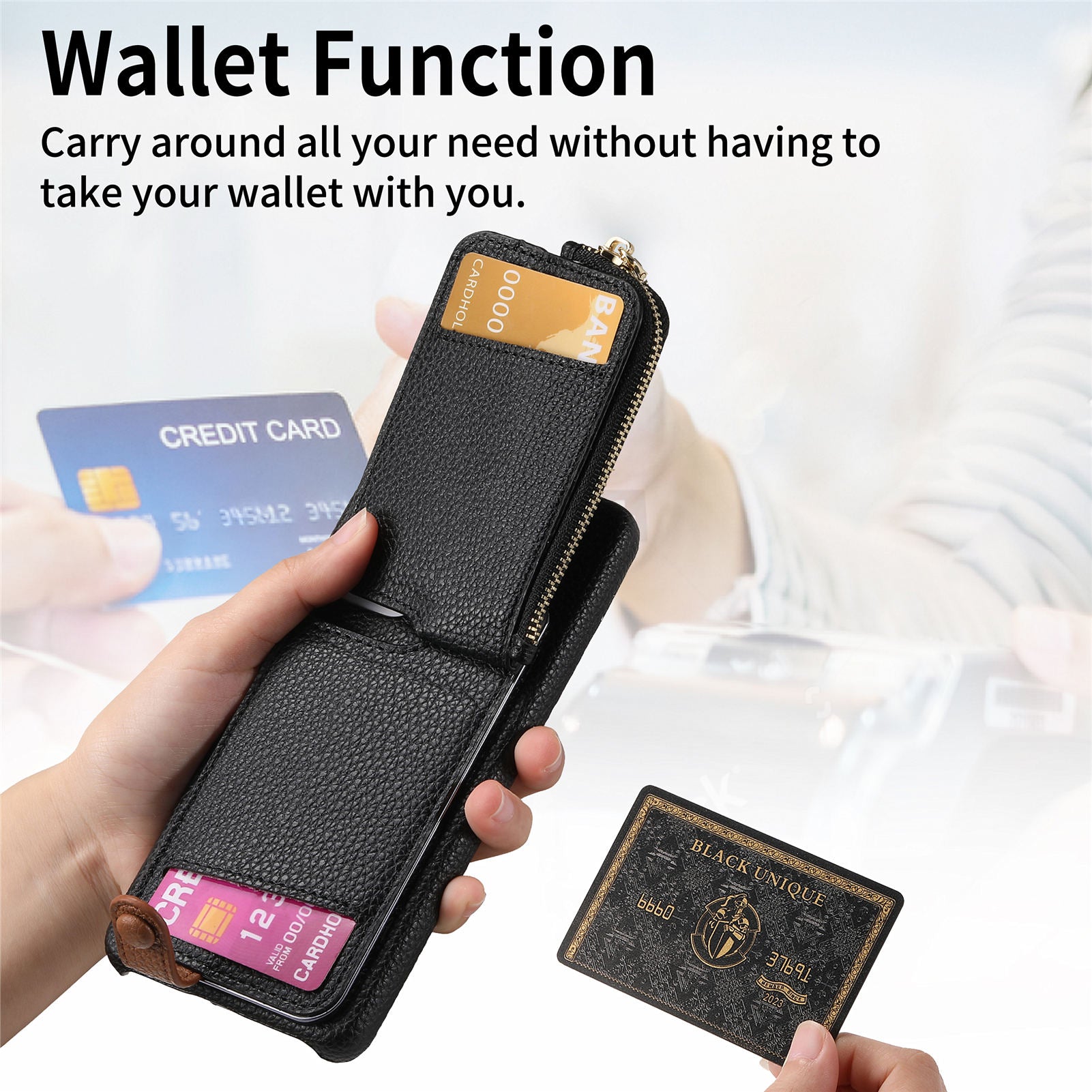 Y3 for Samsung Galaxy S23 FE Case Zipper Wallet Ring Kickstand Back Shell