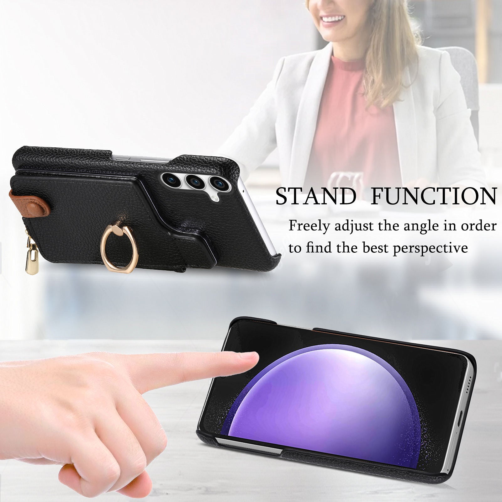 Y3 for Samsung Galaxy S23 FE Case Zipper Wallet Ring Kickstand Back Shell