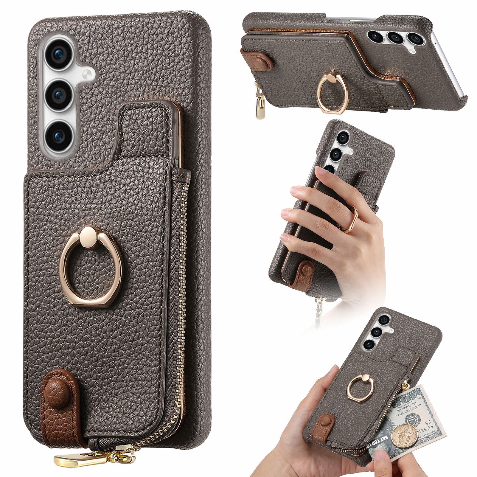 Y3 for Samsung Galaxy S23 FE Case Zipper Wallet Ring Kickstand Back Shell