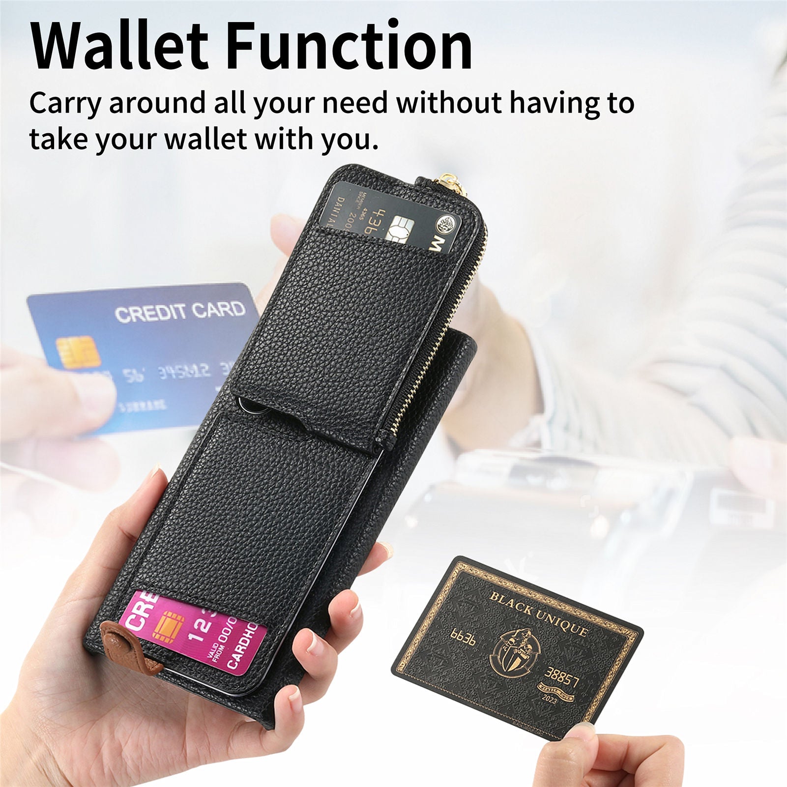 Y3 for Samsung Galaxy S22 Ultra 5G RFID Blocking Case Ring Kickstand Leather Phone Cover with Zipper Pocket