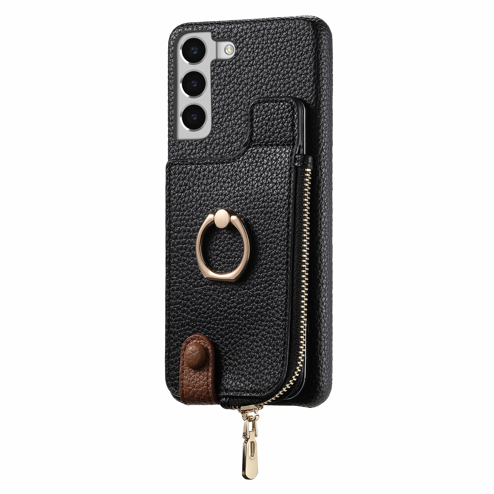 Y3 For Samsung Galaxy S22+ 5G Case Zipper Wallet RFID Blocking Phone Cover with Ring Kickstand
