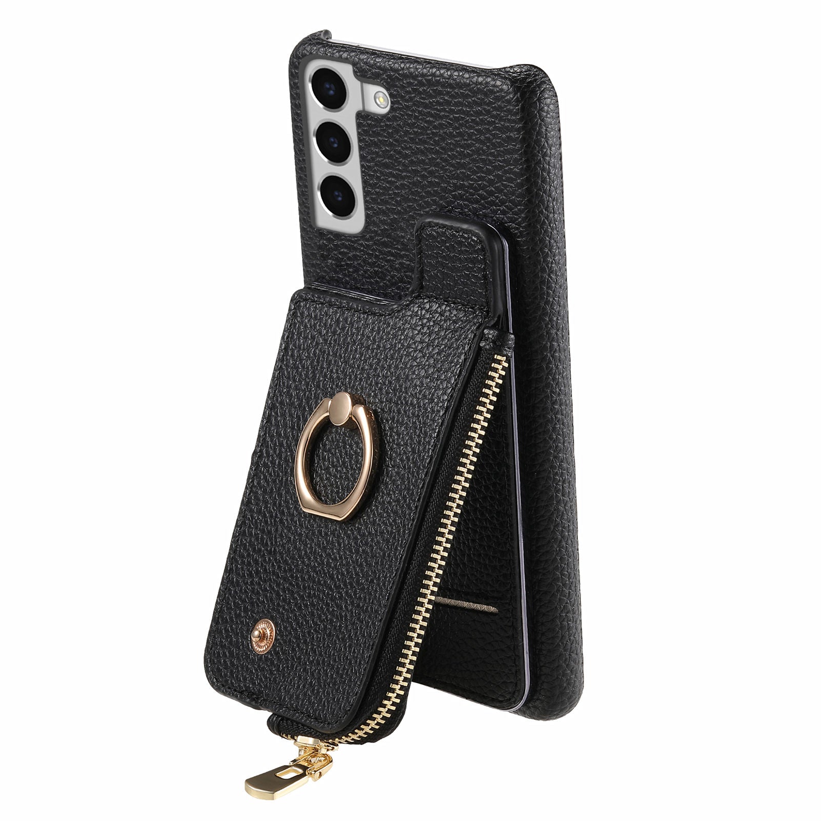 Y3 For Samsung Galaxy S22+ 5G Case Zipper Wallet RFID Blocking Phone Cover with Ring Kickstand