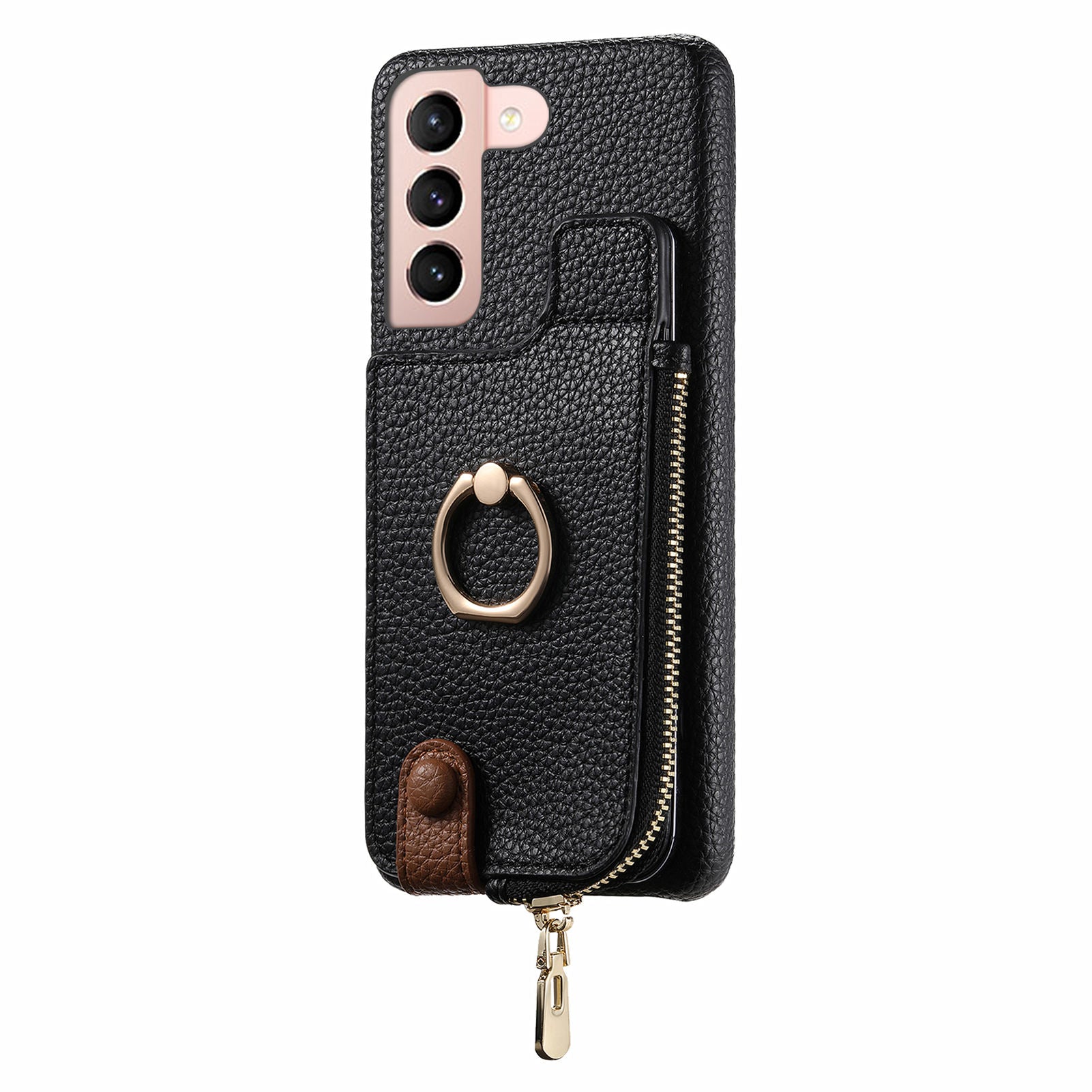 Y3 for Samsung Galaxy S21 5G / S21 4G Phone Case Shockproof Ring Kickstand Zipper Purse Cover
