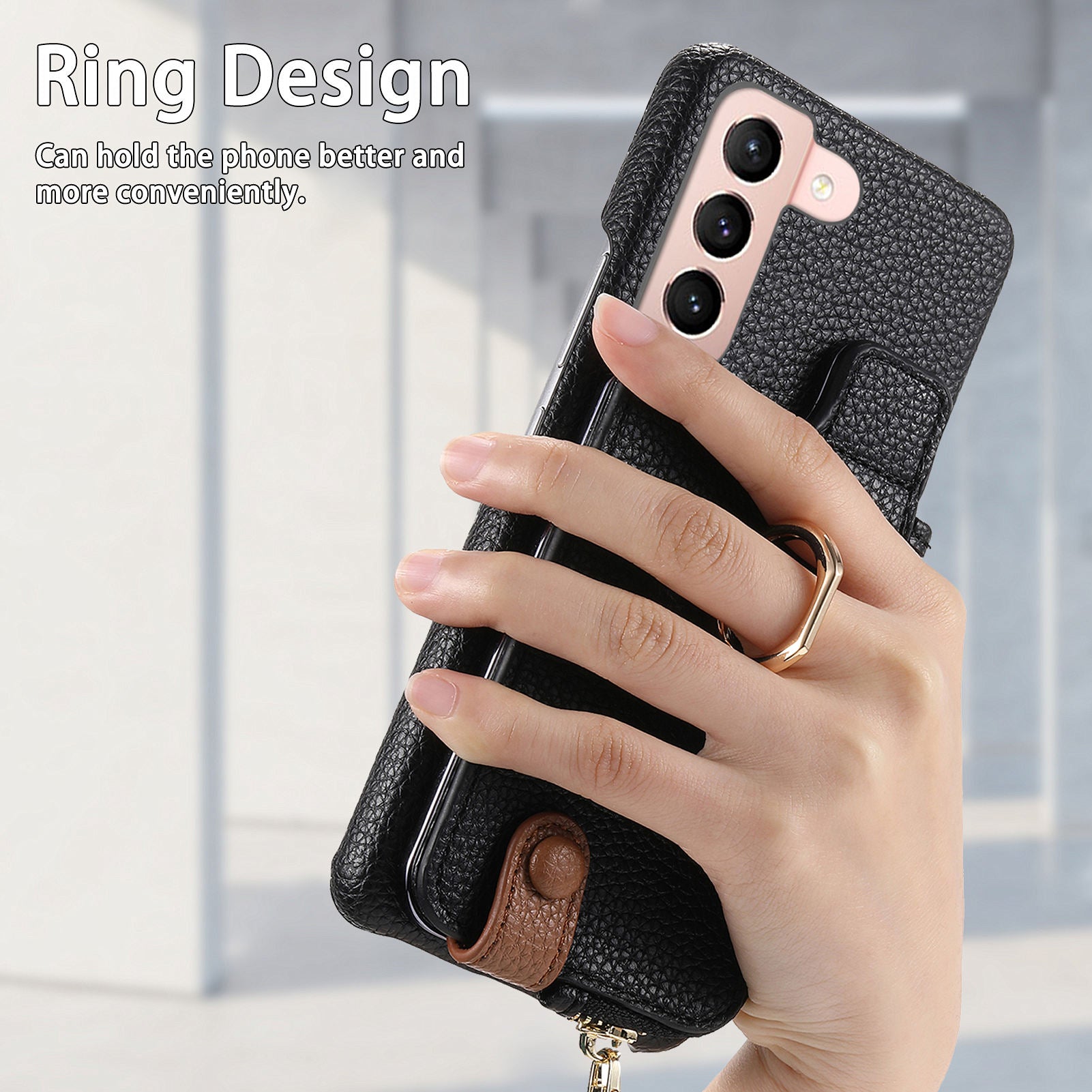 Y3 for Samsung Galaxy S21 5G / S21 4G Phone Case Shockproof Ring Kickstand Zipper Purse Cover