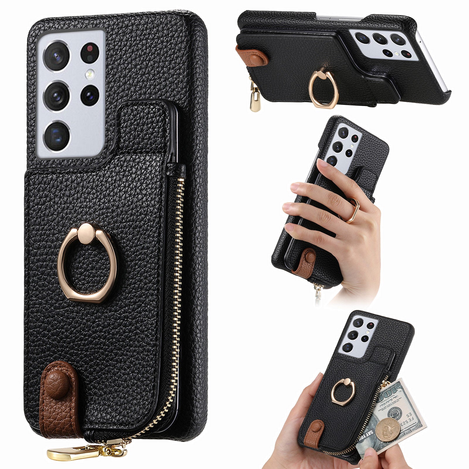 Y3 For Samsung Galaxy S21 Ultra 5G Case PU Leather Litchi Texture Phone Wallet Cover