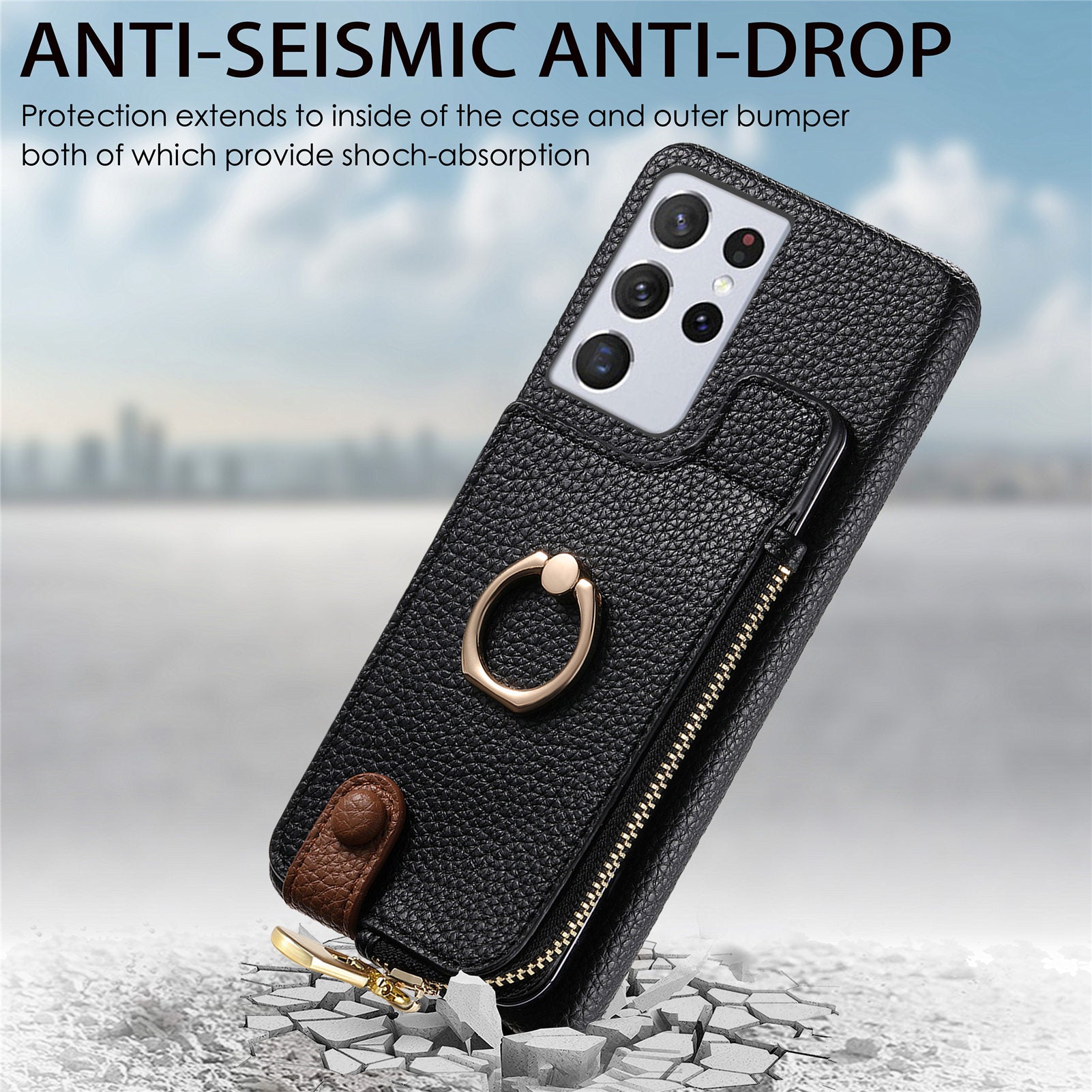 Y3 For Samsung Galaxy S21 Ultra 5G Case PU Leather Litchi Texture Phone Wallet Cover