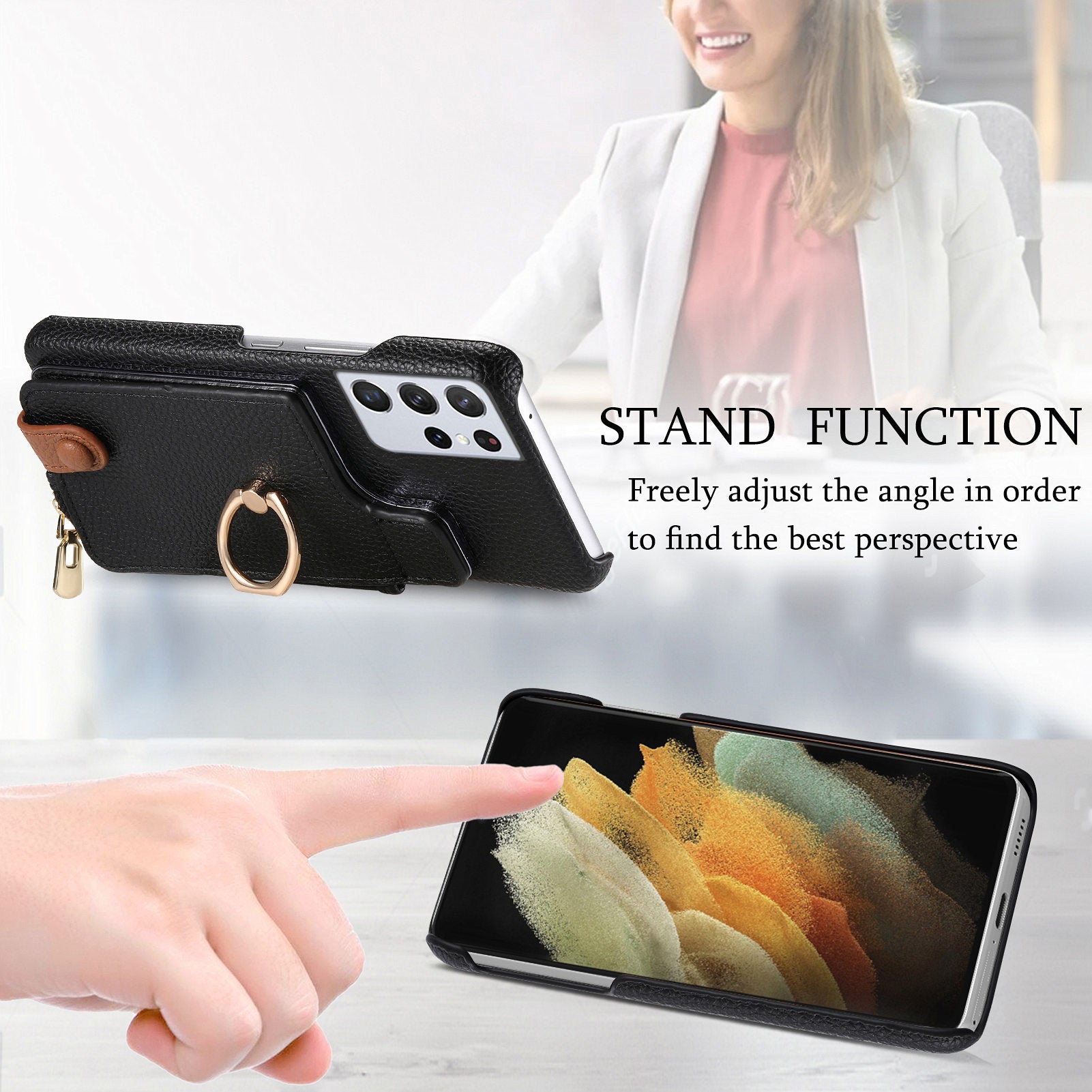 Y3 For Samsung Galaxy S21 Ultra 5G Case PU Leather Litchi Texture Phone Wallet Cover