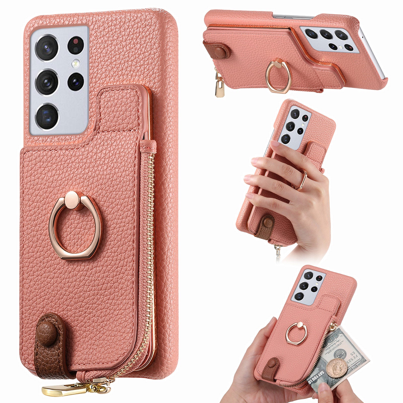Y3 For Samsung Galaxy S21 Ultra 5G Case PU Leather Litchi Texture Phone Wallet Cover