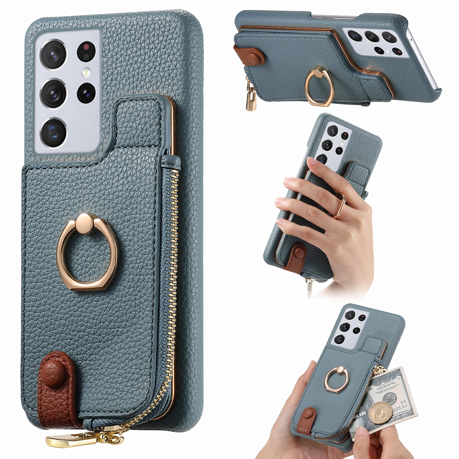 Y3 For Samsung Galaxy S21 Ultra 5G Case PU Leather Litchi Texture Phone Wallet Cover