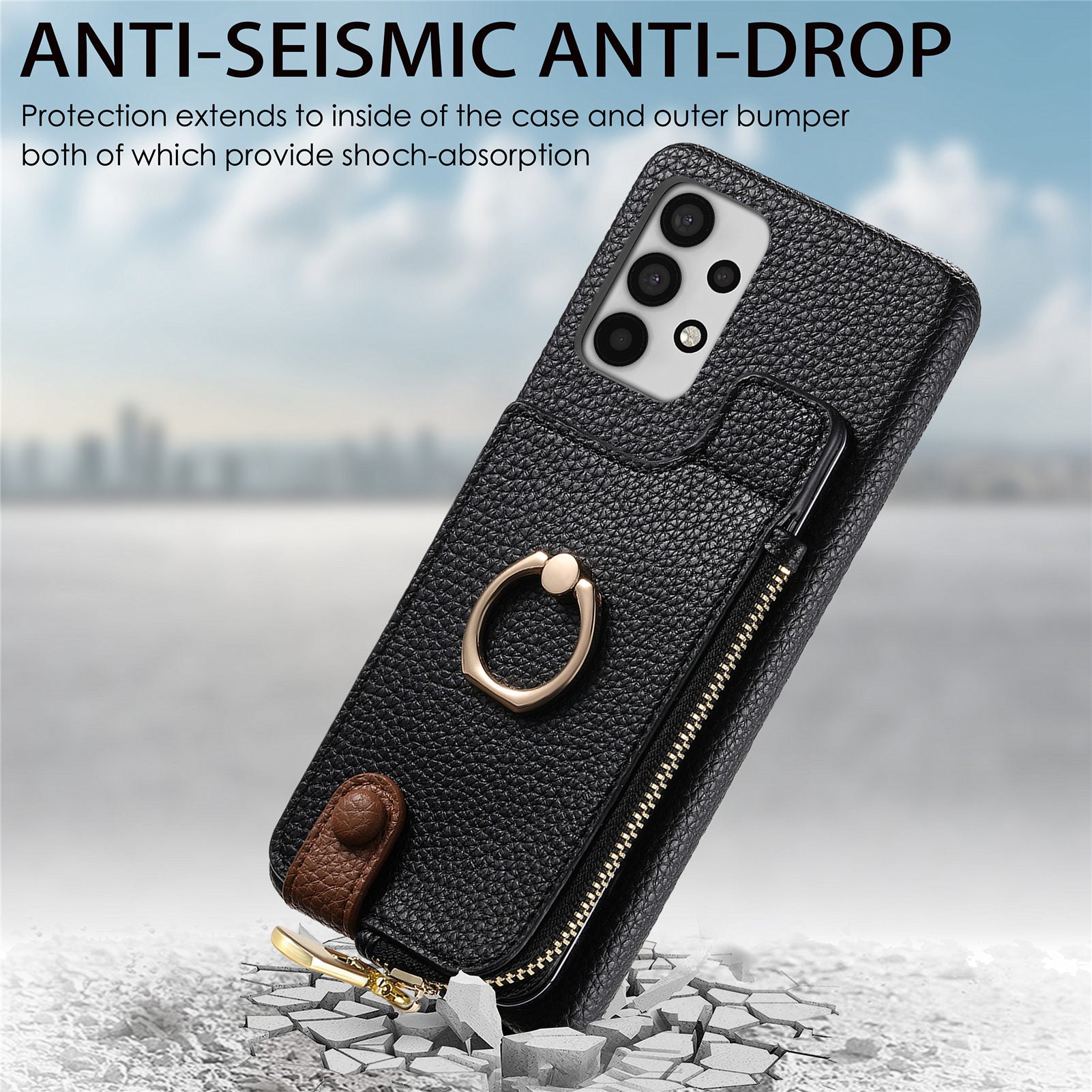 Y3 for Samsung Galaxy A53 5G Shockproof Case RFID Blocking Zipper Pocket Phone Cover
