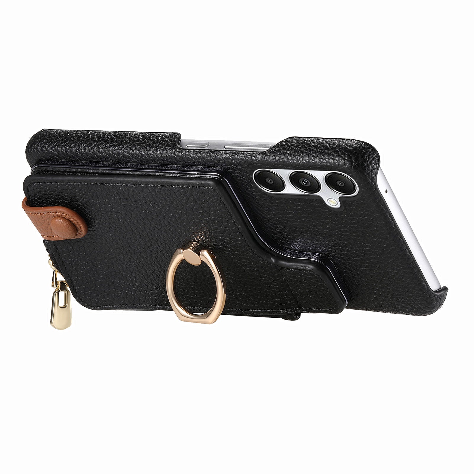 Y3 for Samsung Galaxy A35 5G Case Kickstand Leather+TPU Phone Cover with Litchi Texture