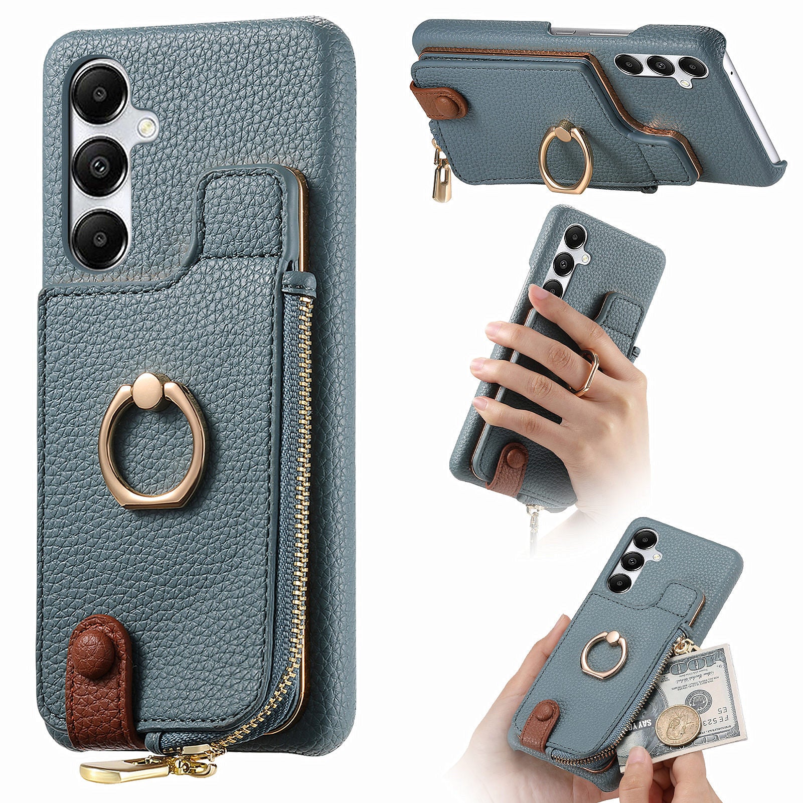 Y3 for Samsung Galaxy A35 5G Case Kickstand Leather+TPU Phone Cover with Litchi Texture