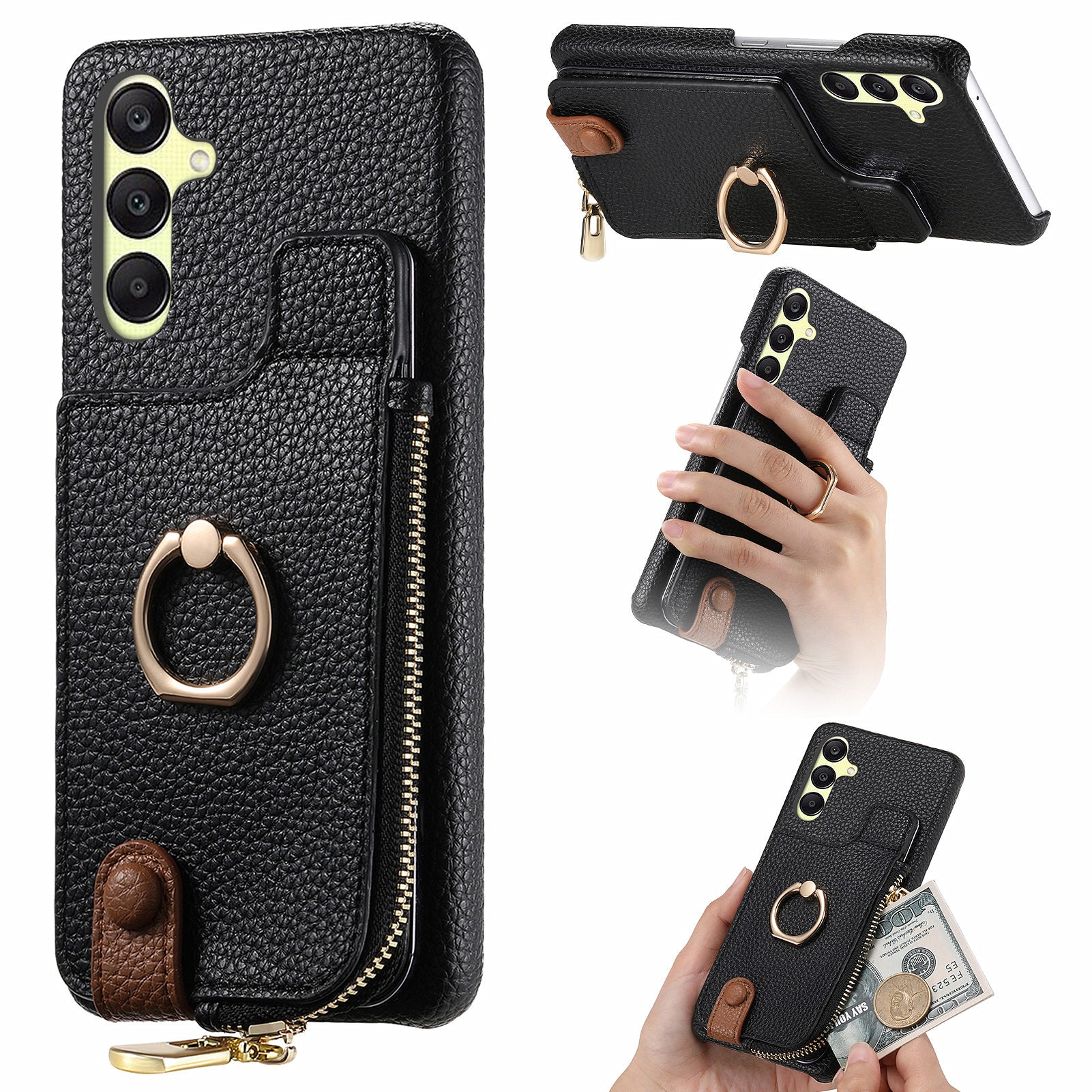 Y3 For Samsung Galaxy A25 5G (Global) (161.0 x 76.5 x 8.3mm) Case Zipper Ring Kickstand Anti-fall Phone Cover