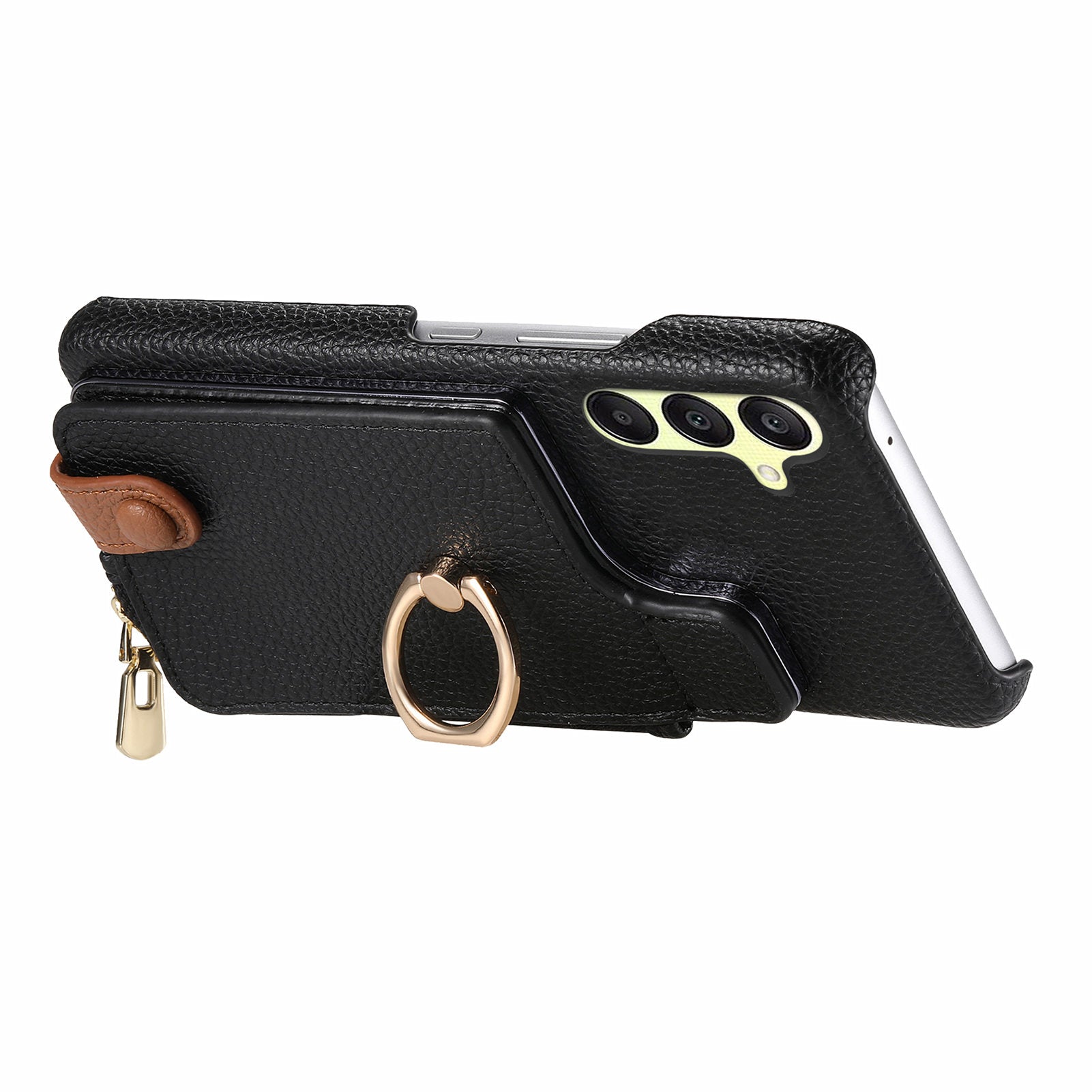 Y3 For Samsung Galaxy A25 5G (Global) (161.0 x 76.5 x 8.3mm) Case Zipper Ring Kickstand Anti-fall Phone Cover