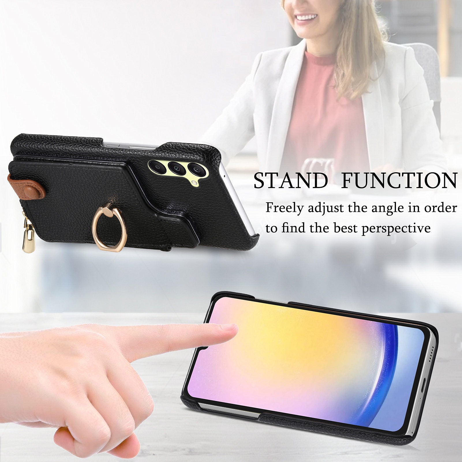 Y3 For Samsung Galaxy A25 5G (Global) (161.0 x 76.5 x 8.3mm) Case Zipper Ring Kickstand Anti-fall Phone Cover