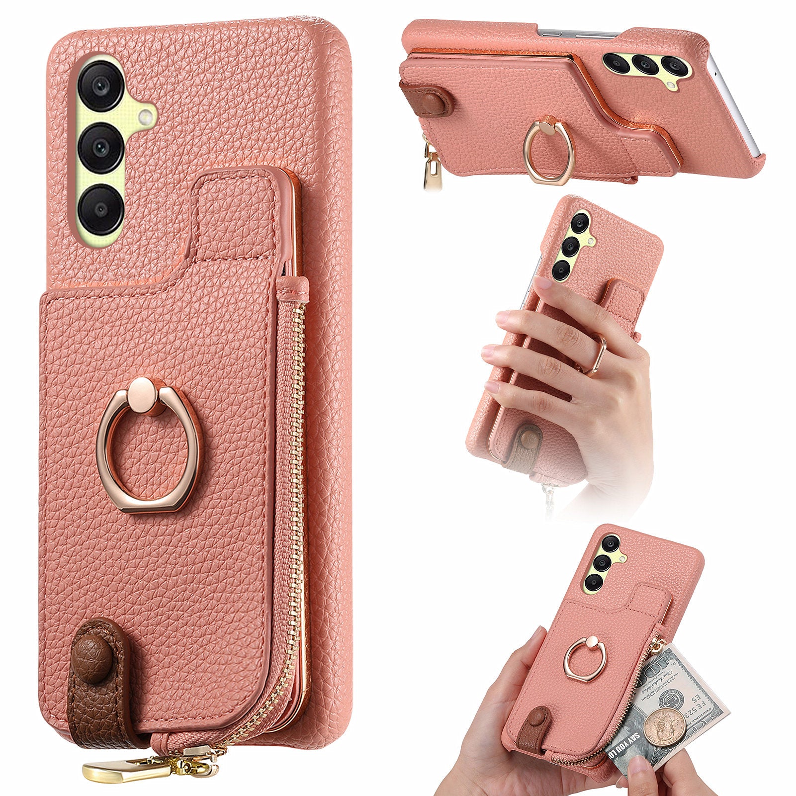 Y3 For Samsung Galaxy A25 5G (Global) (161.0 x 76.5 x 8.3mm) Case Zipper Ring Kickstand Anti-fall Phone Cover