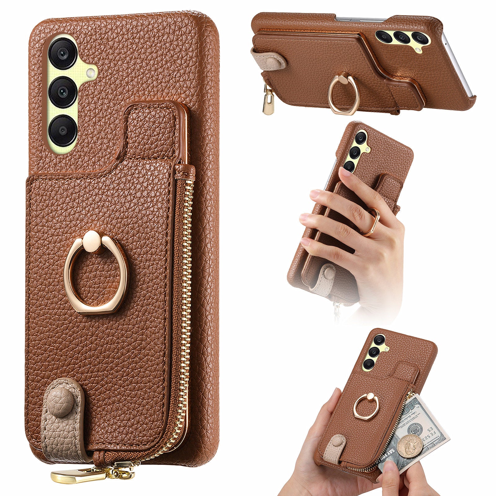 Y3 For Samsung Galaxy A25 5G (Global) (161.0 x 76.5 x 8.3mm) Case Zipper Ring Kickstand Anti-fall Phone Cover