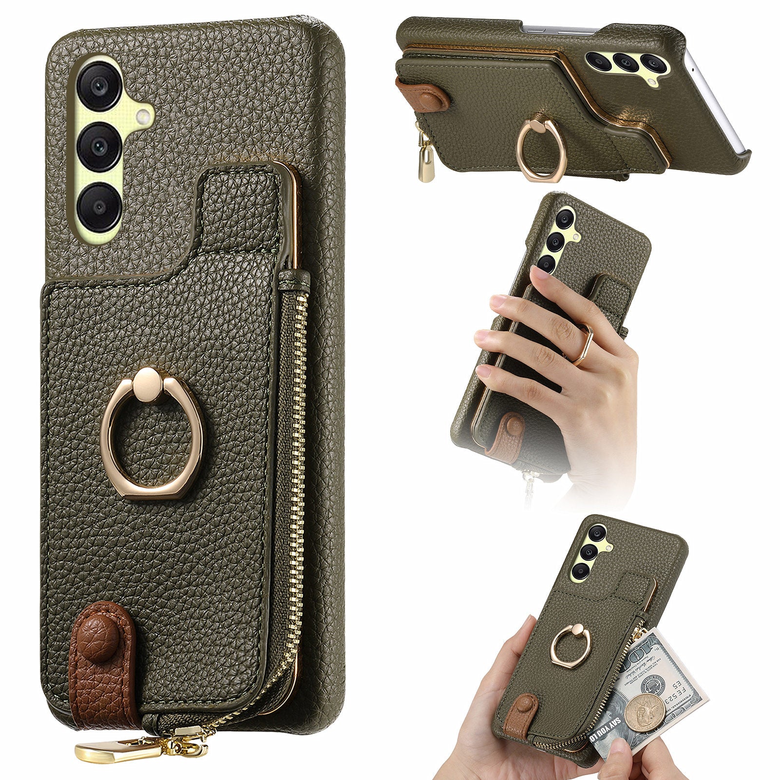 Y3 For Samsung Galaxy A25 5G (Global) (161.0 x 76.5 x 8.3mm) Case Zipper Ring Kickstand Anti-fall Phone Cover