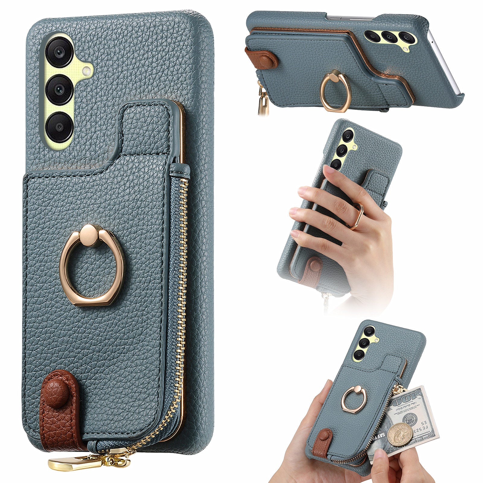 Y3 For Samsung Galaxy A25 5G (Global) (161.0 x 76.5 x 8.3mm) Case Zipper Ring Kickstand Anti-fall Phone Cover