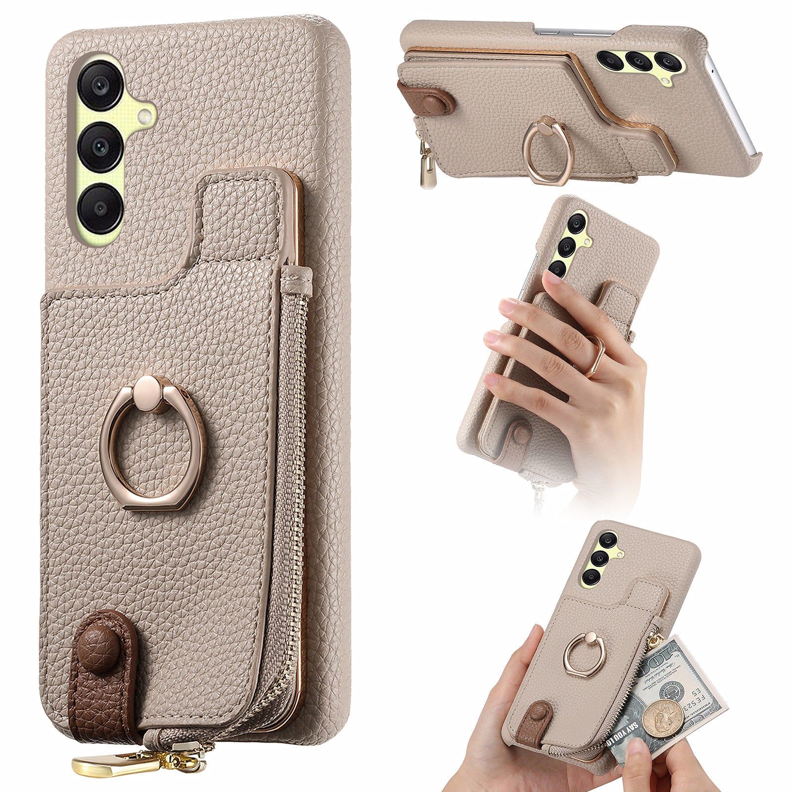 Y3 For Samsung Galaxy A25 5G (Global) (161.0 x 76.5 x 8.3mm) Case Zipper Ring Kickstand Anti-fall Phone Cover