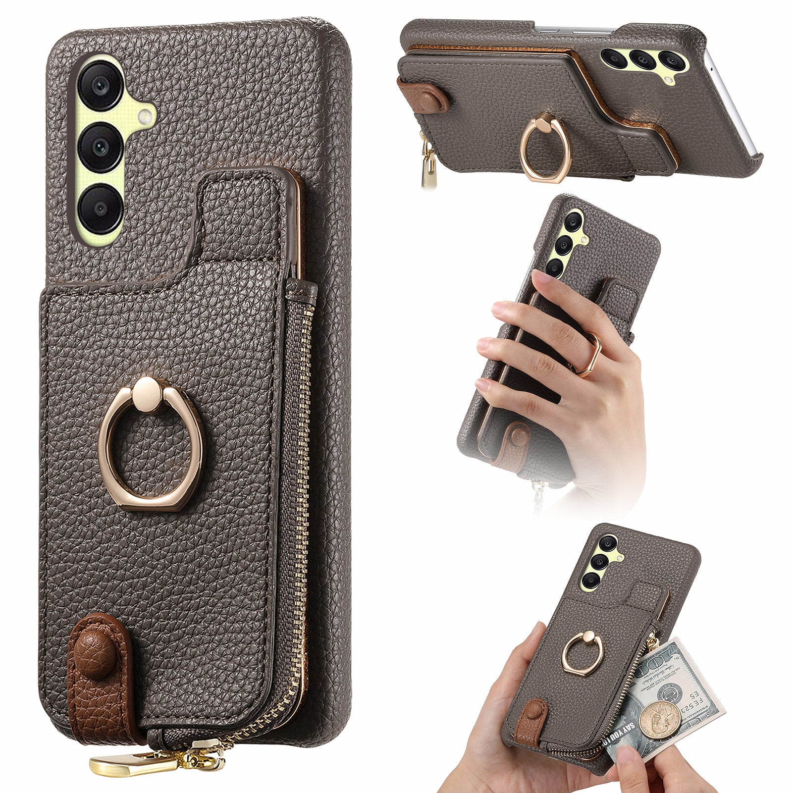 Y3 For Samsung Galaxy A25 5G (Global) (161.0 x 76.5 x 8.3mm) Case Zipper Ring Kickstand Anti-fall Phone Cover