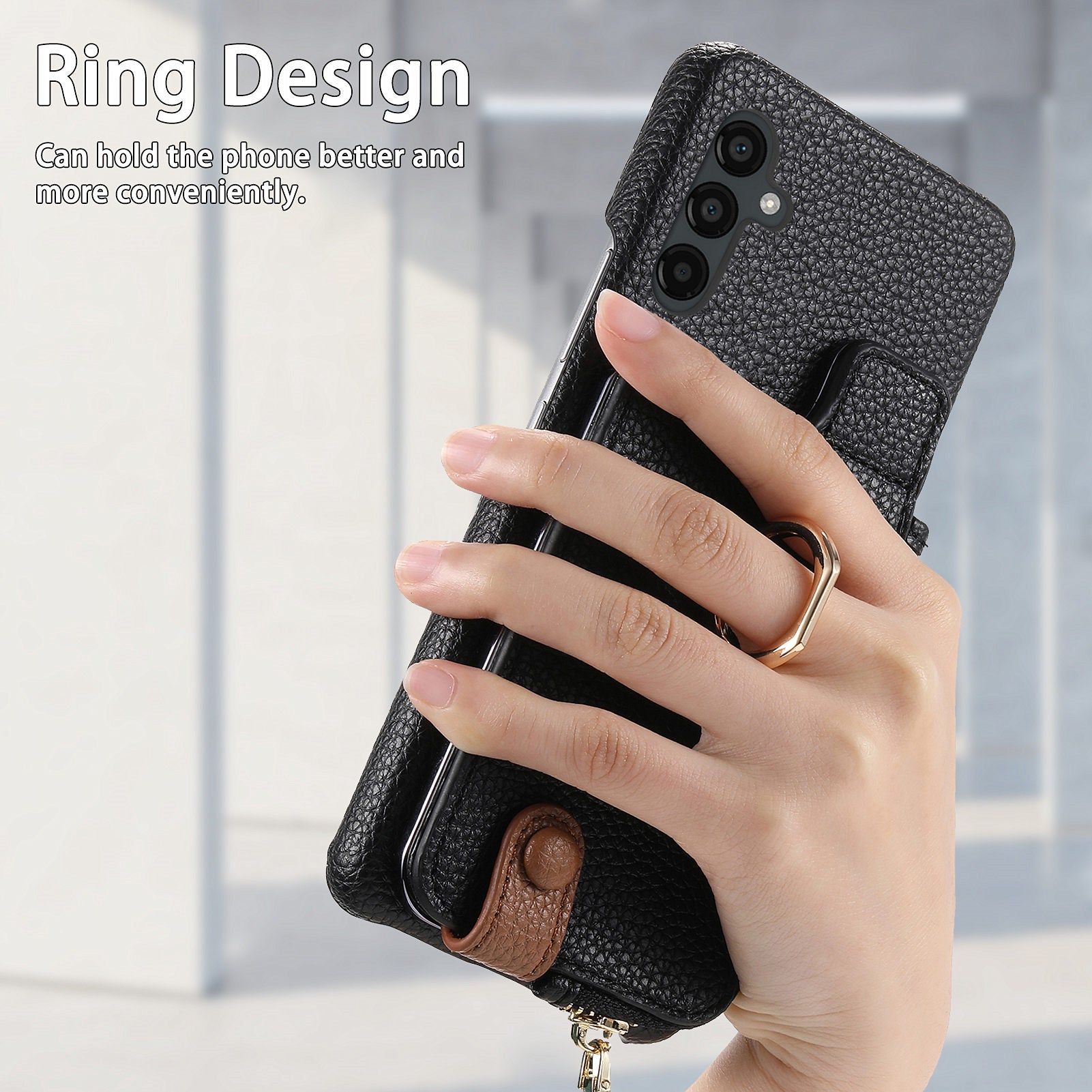 Y3 for Samsung Galaxy A34 5G Leather+TPU Shockproof Case Kickstand Phone Cover with Zipper Pocket