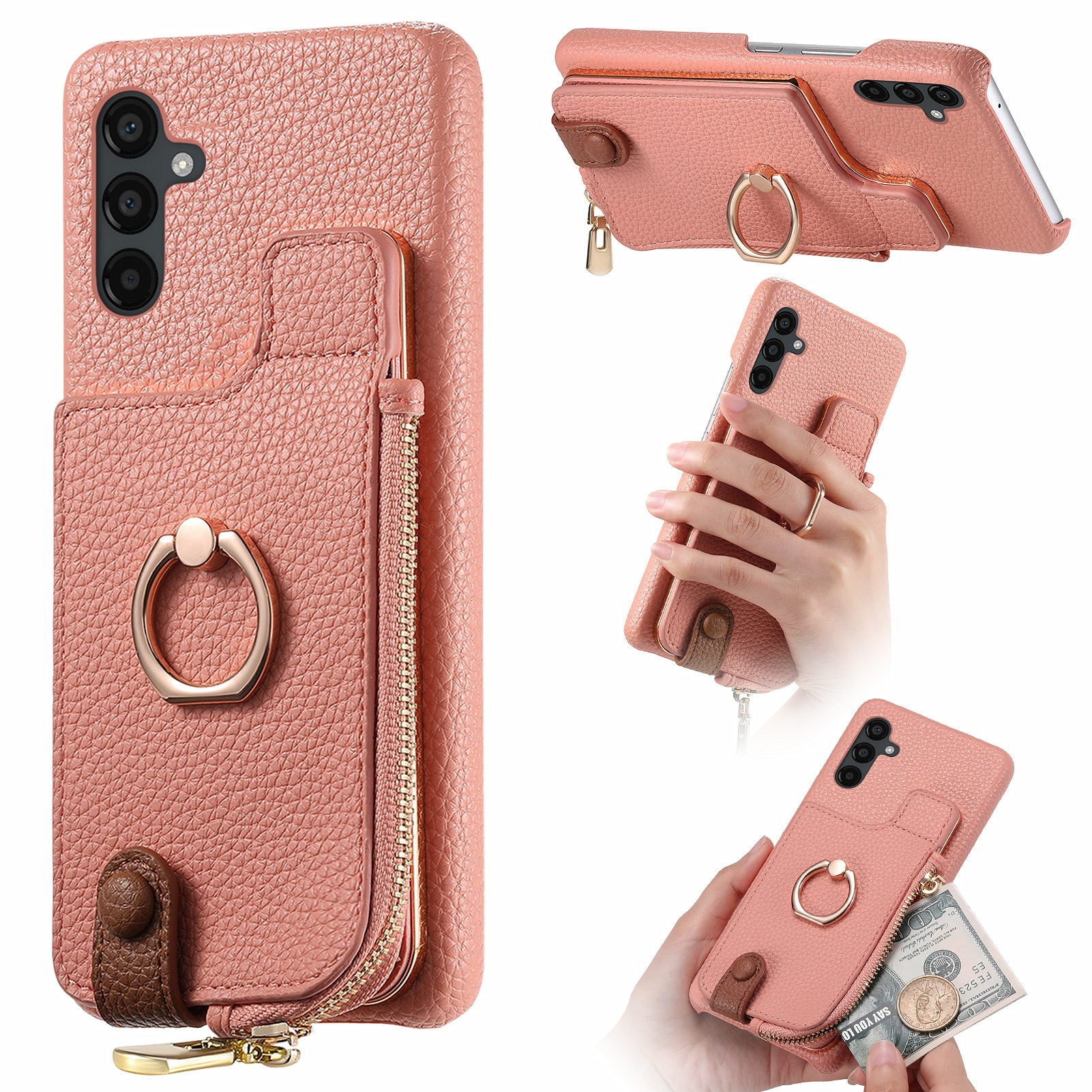 Y3 for Samsung Galaxy A34 5G Leather+TPU Shockproof Case Kickstand Phone Cover with Zipper Pocket