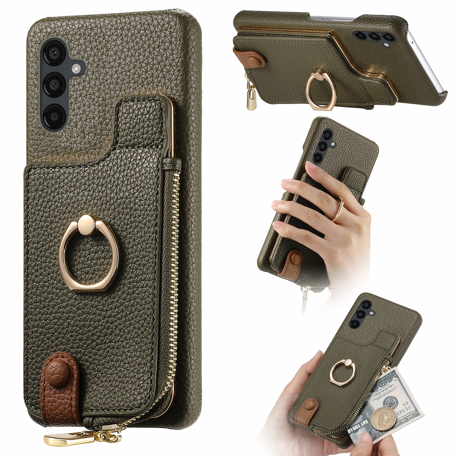 Y3 for Samsung Galaxy A34 5G Leather+TPU Shockproof Case Kickstand Phone Cover with Zipper Pocket