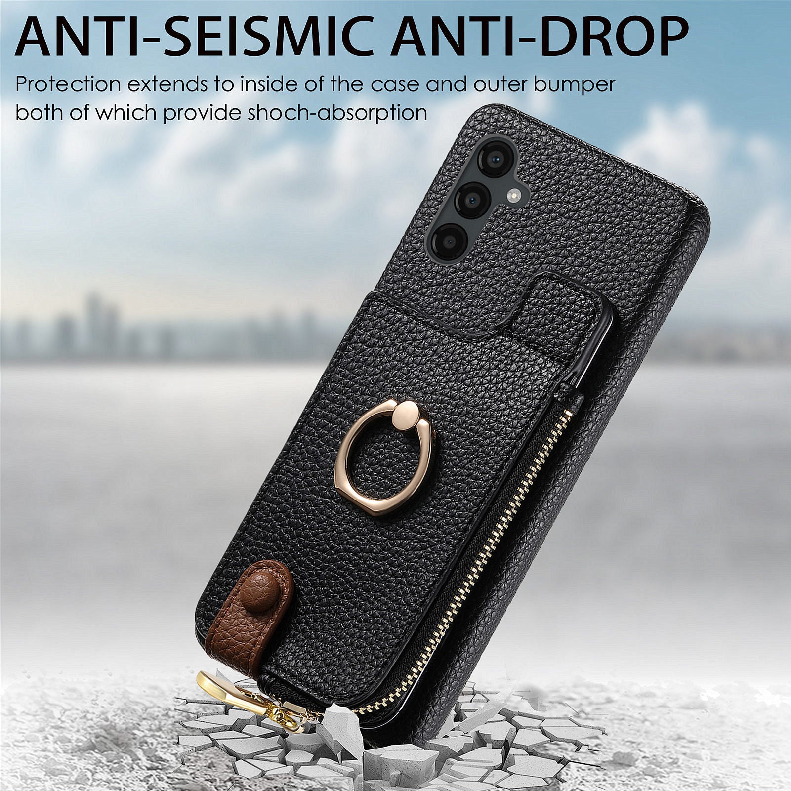 Y3 For Samsung Galaxy A24 4G (162.1 x 77.6 x 8.3mm) Case Ring Kickstand Leather+TPU Phone Cover