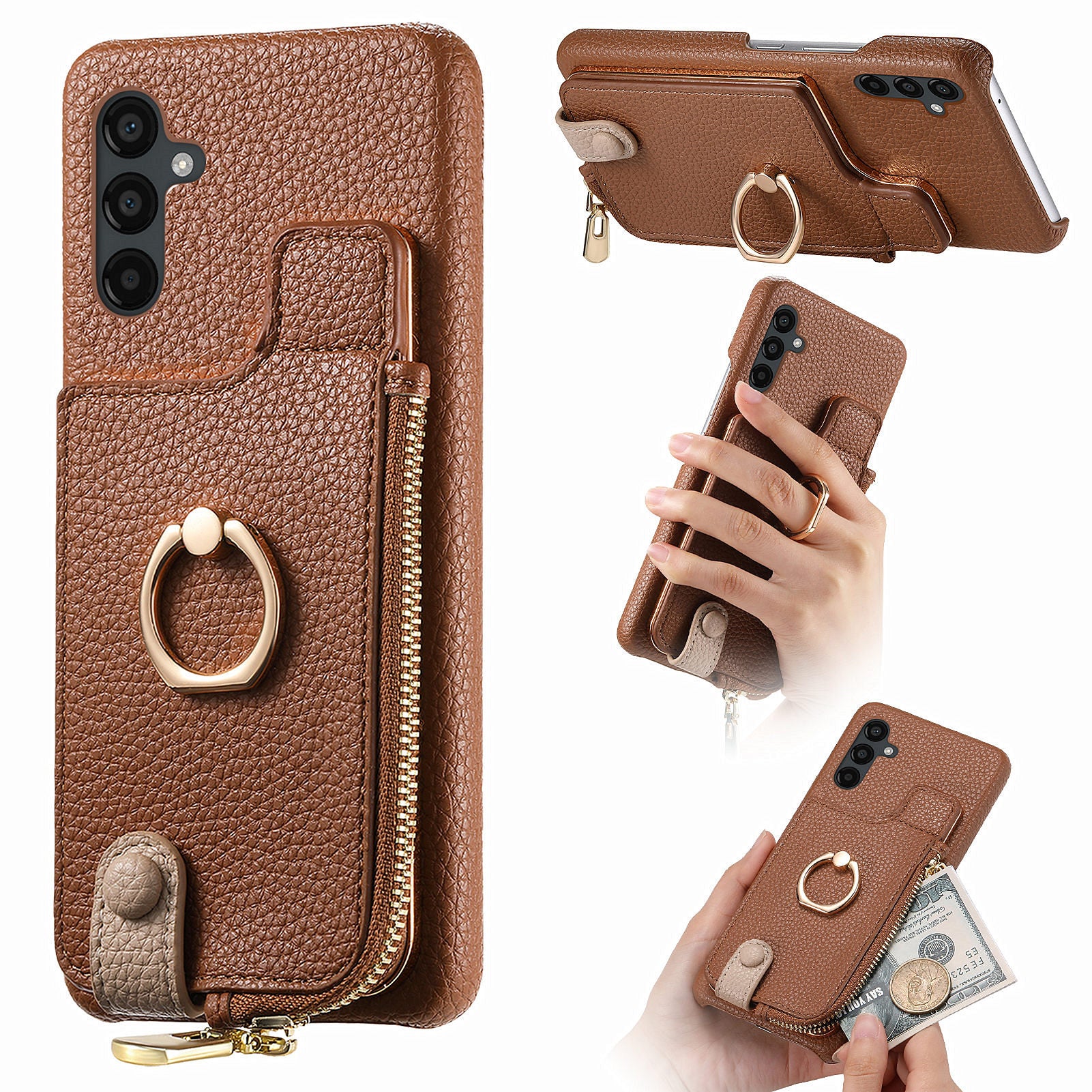 Y3 For Samsung Galaxy A24 4G (162.1 x 77.6 x 8.3mm) Case Ring Kickstand Leather+TPU Phone Cover